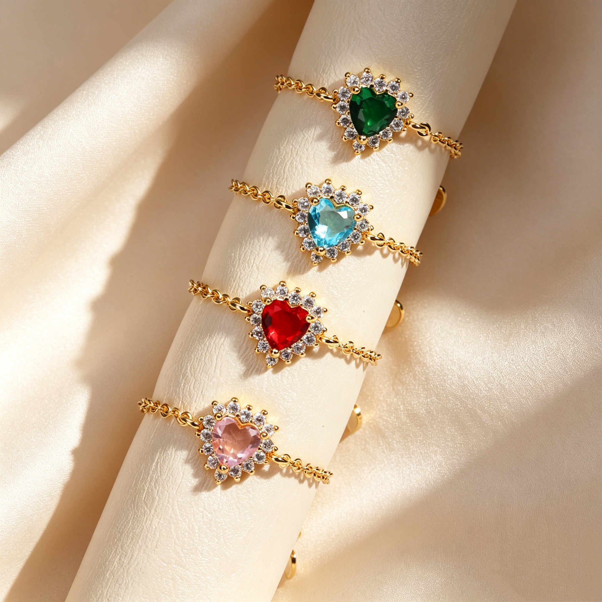 Adjustable Heart Crystal Chain Ring