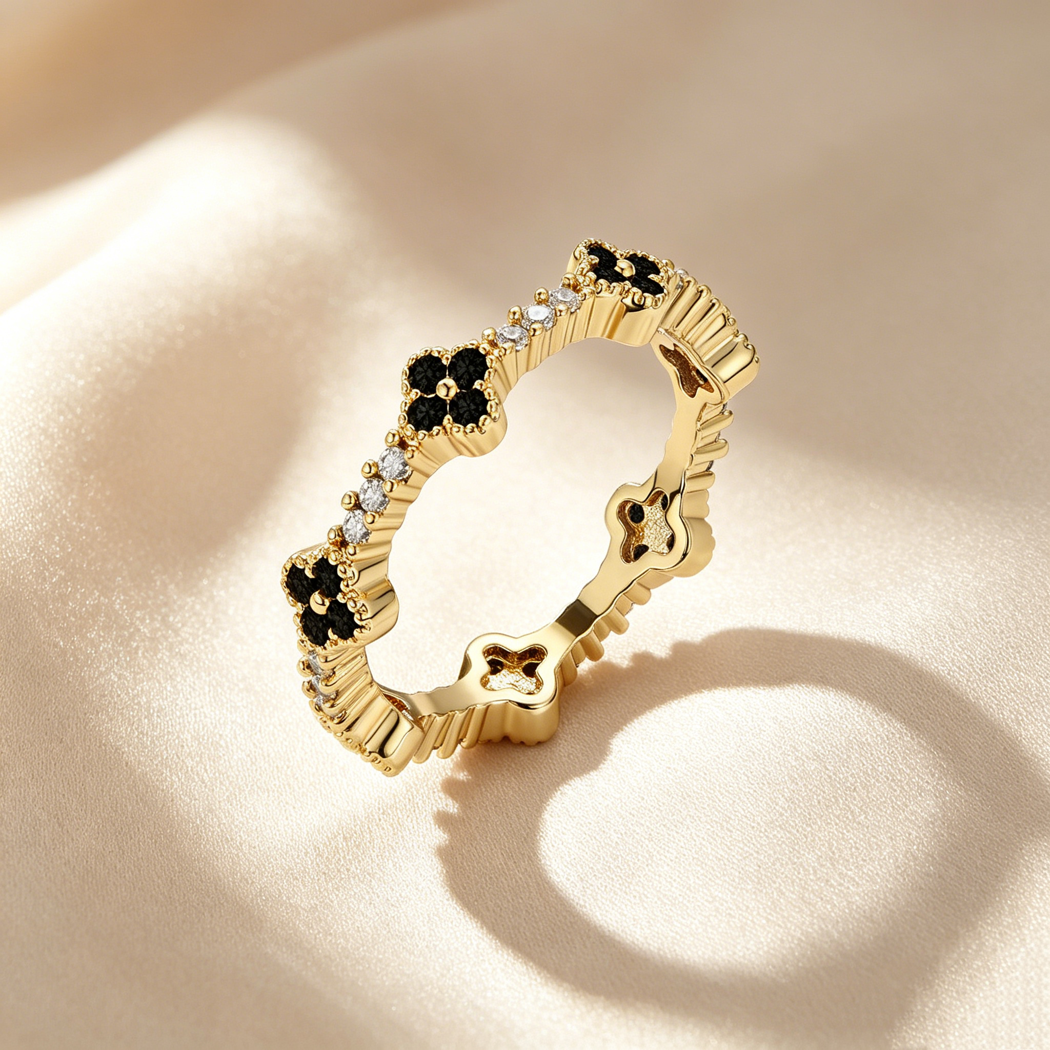 Four-Leaf Clover Crystal & Moissanite Ring
