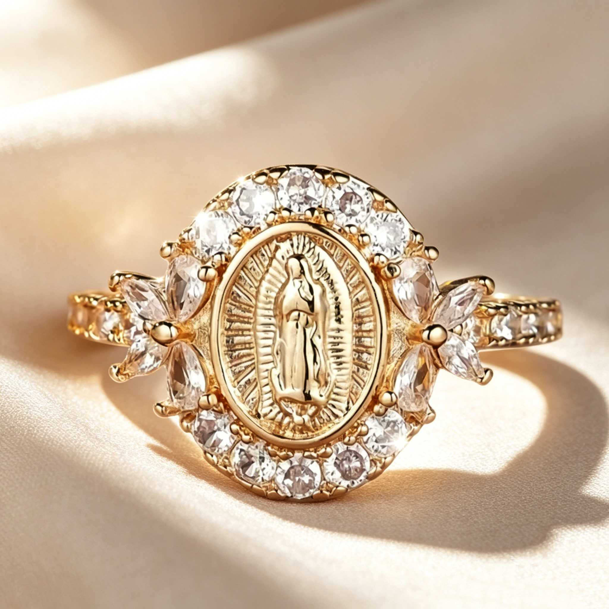 Virgin Mary Moissanite Halo Ring