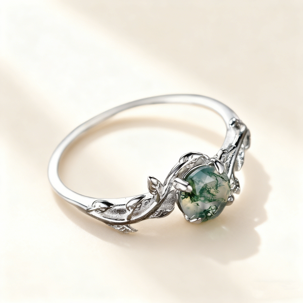Moss Agate Vine Ring