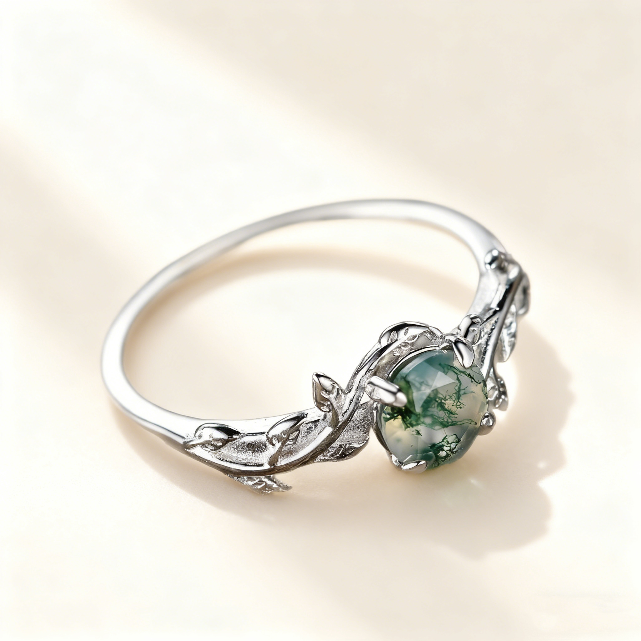 Moss Agate Vine Ring