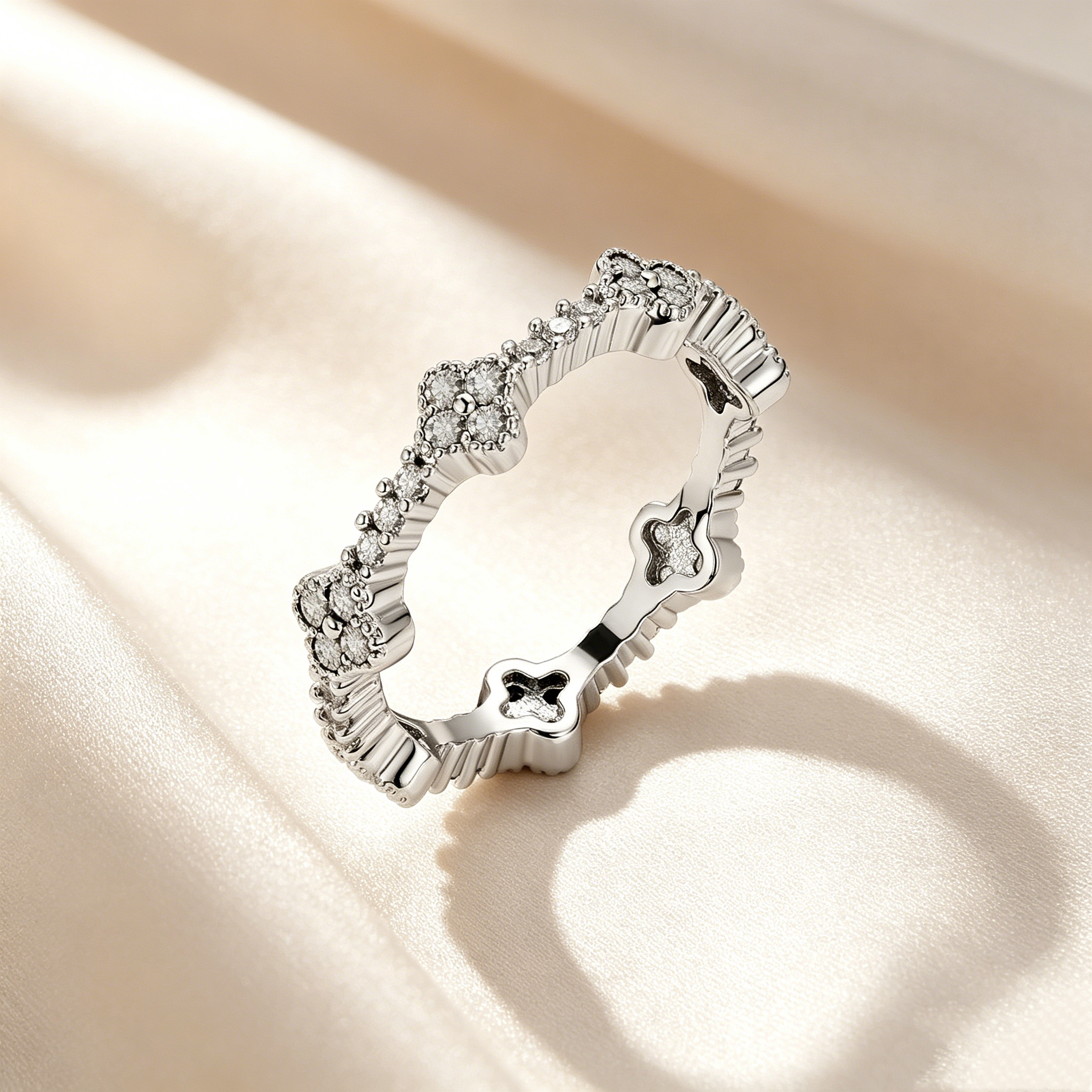 Four-Leaf Clover Crystal & Moissanite Ring