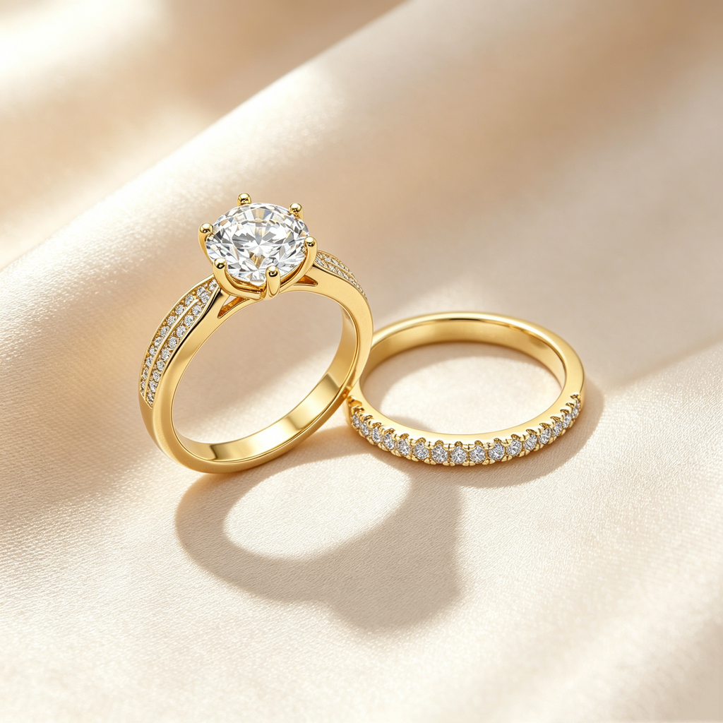 Classic Six-Prong Moissanite Ring Set