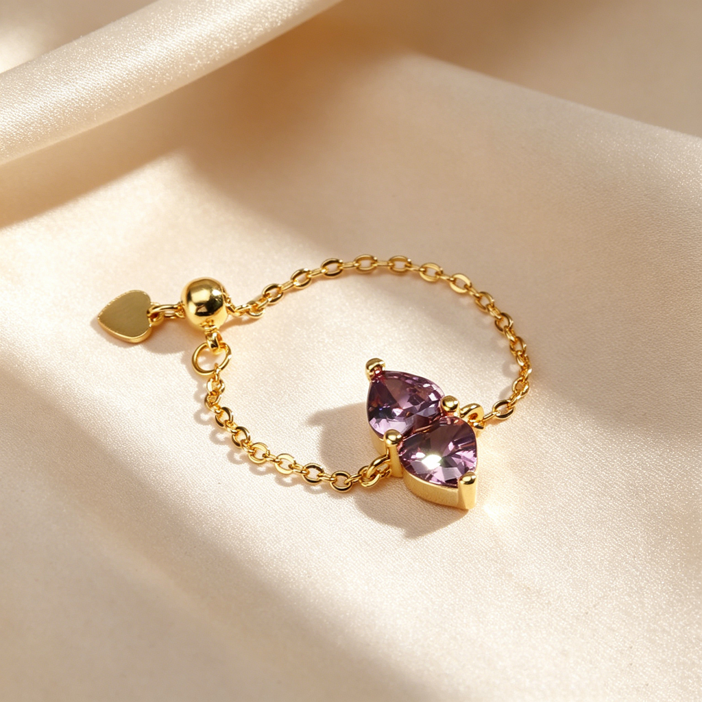 Double Teardrop Crystal Adjustable Chain Ring