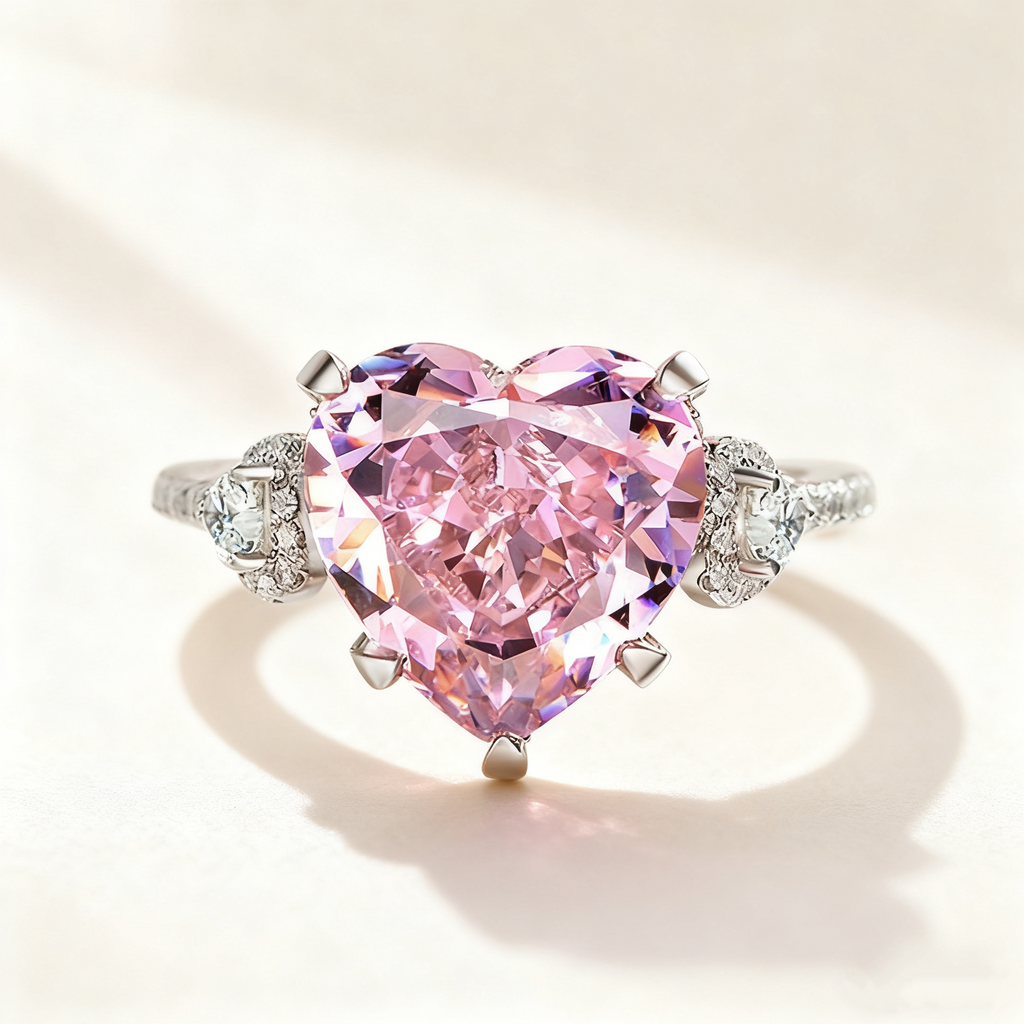 Heart-Cut Pink Crystal Ring & Necklace