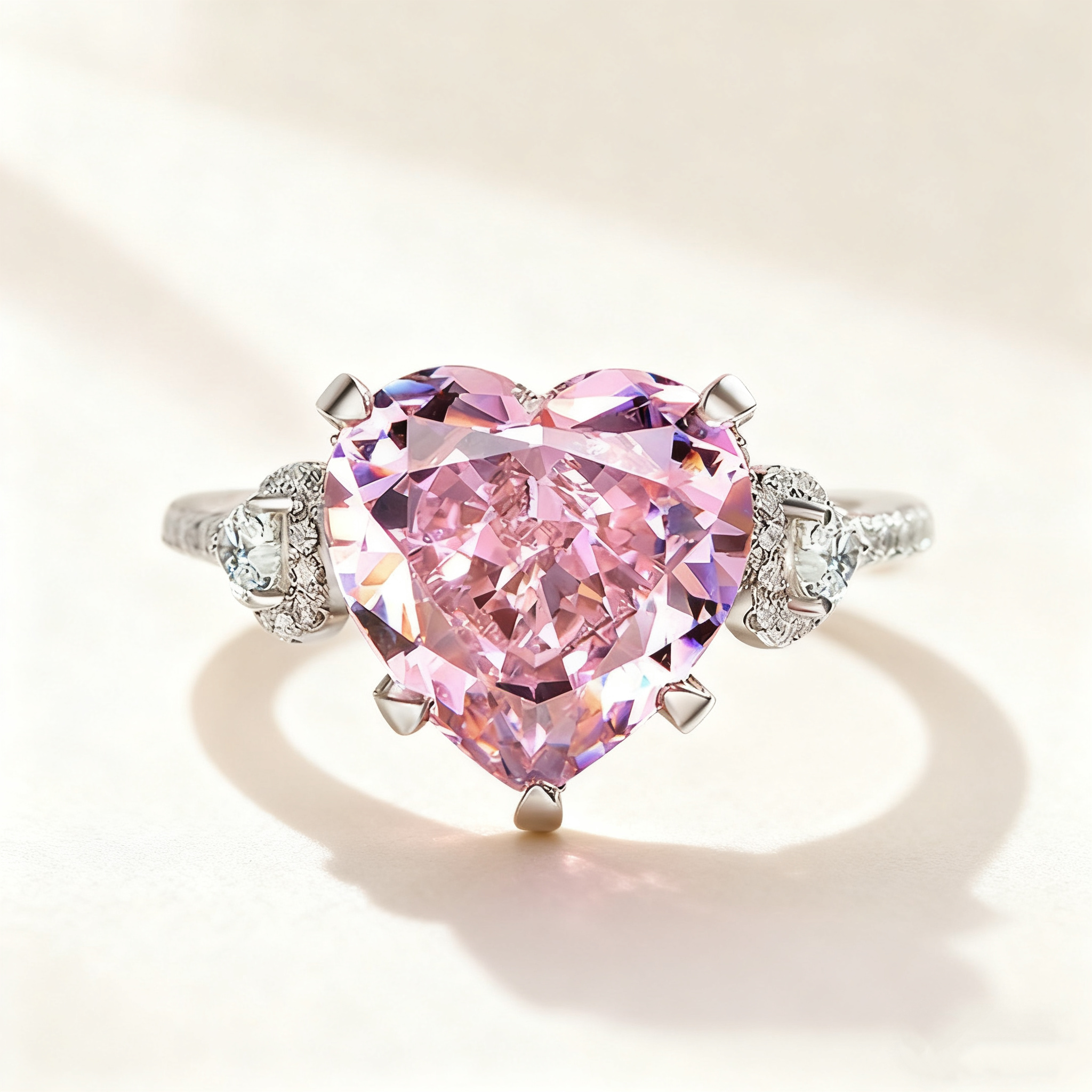 Heart-Cut Pink Crystal Ring & Necklace