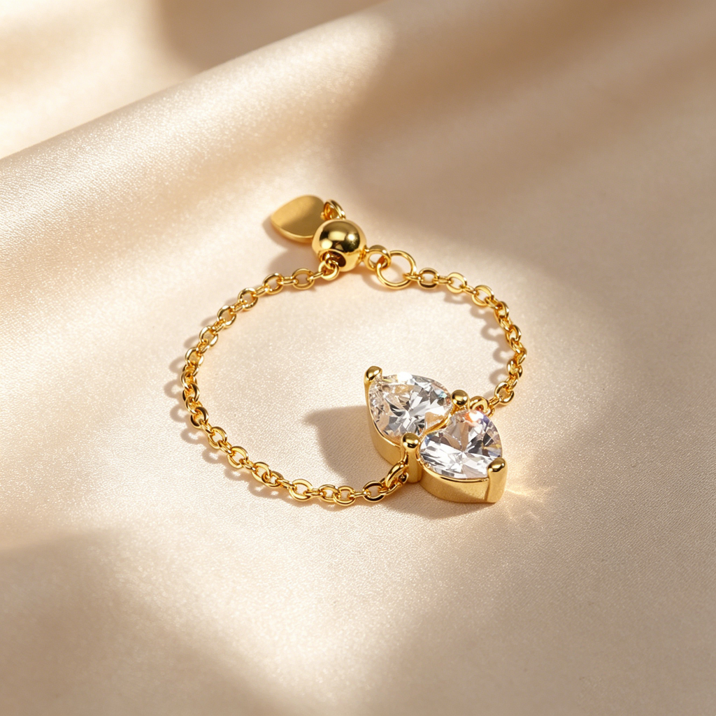 Double Teardrop Crystal Adjustable Chain Ring