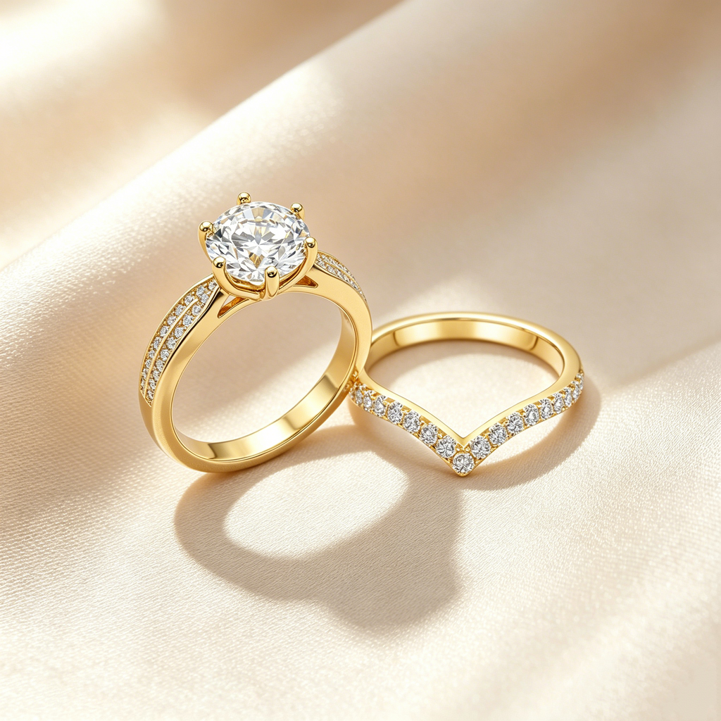 Classic Six-Prong Moissanite Ring Set