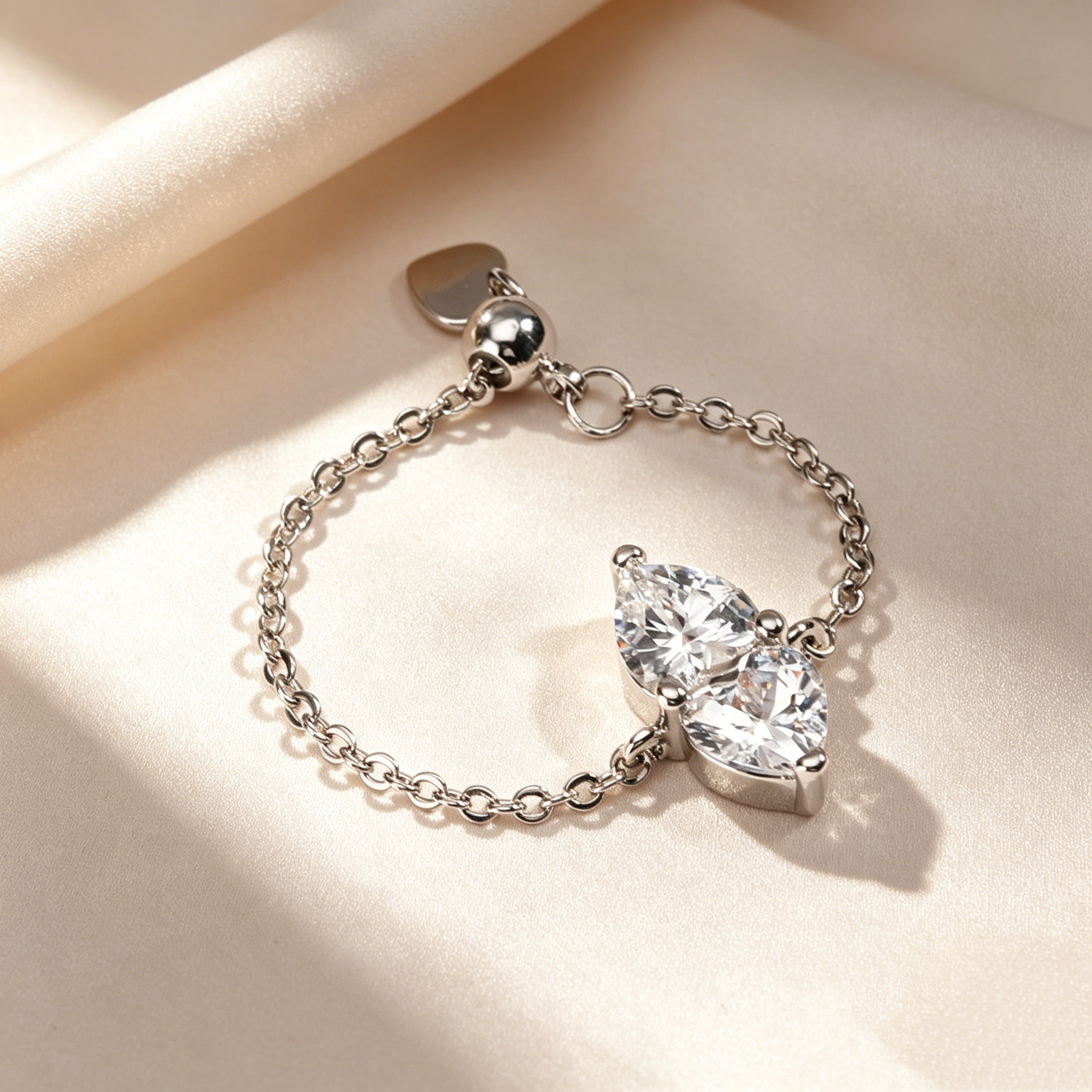 Double Teardrop Crystal Adjustable Chain Ring