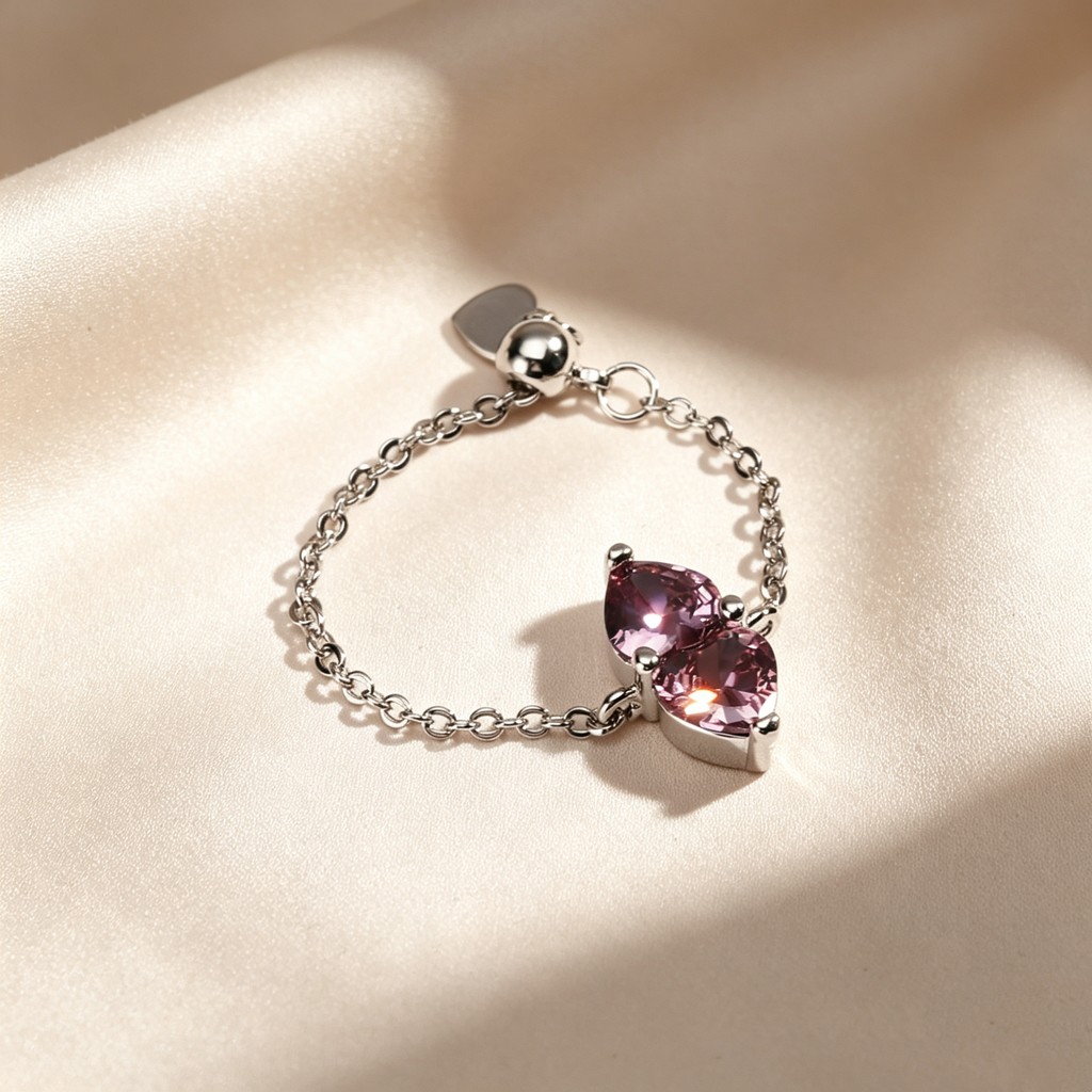 Double Teardrop Crystal Adjustable Chain Ring