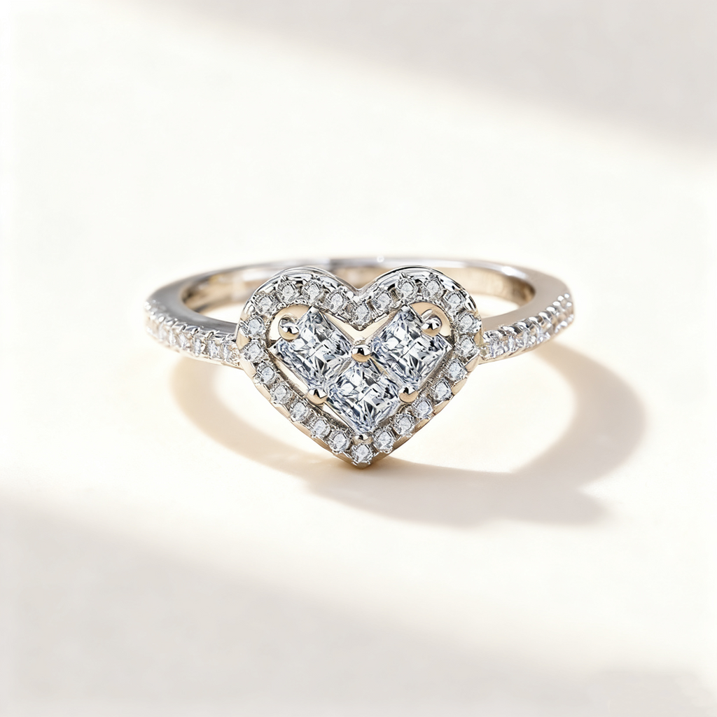 Heart-Shaped Pavé Diamond Ring