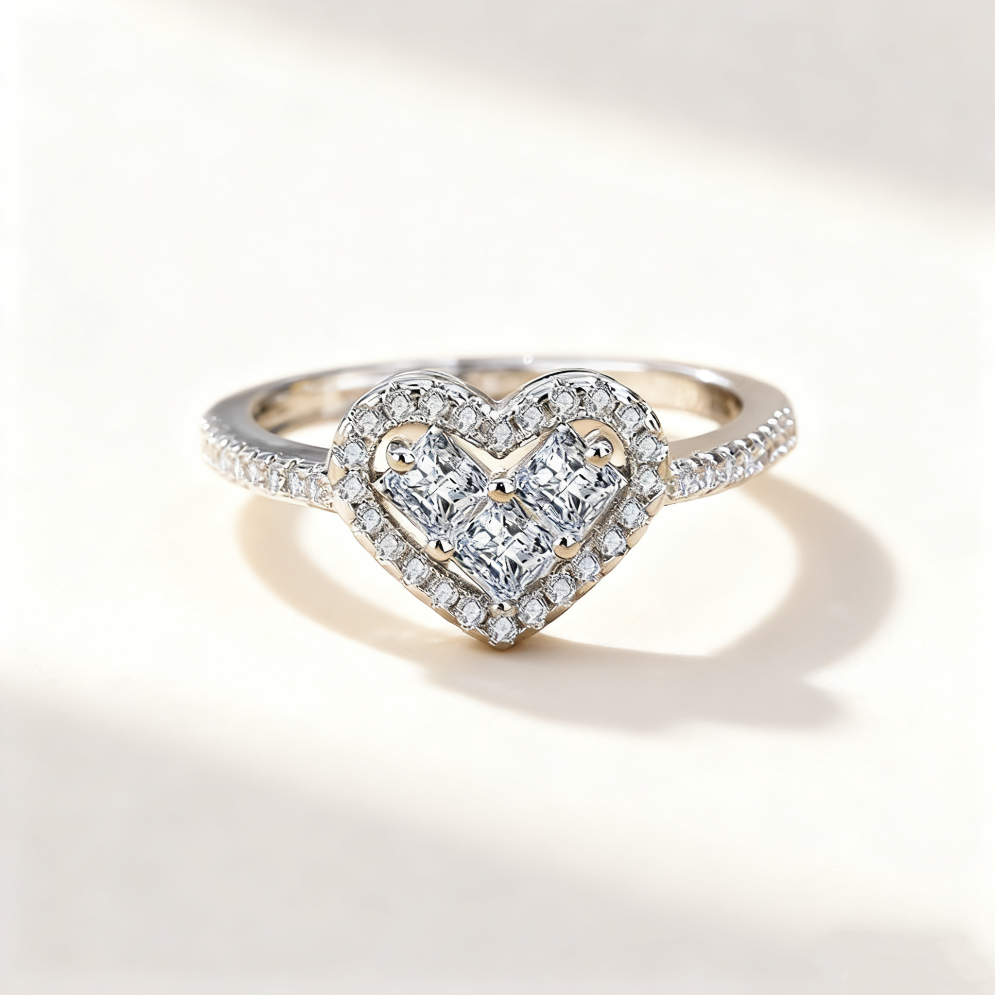 Heart-Shaped Pavé Diamond Ring