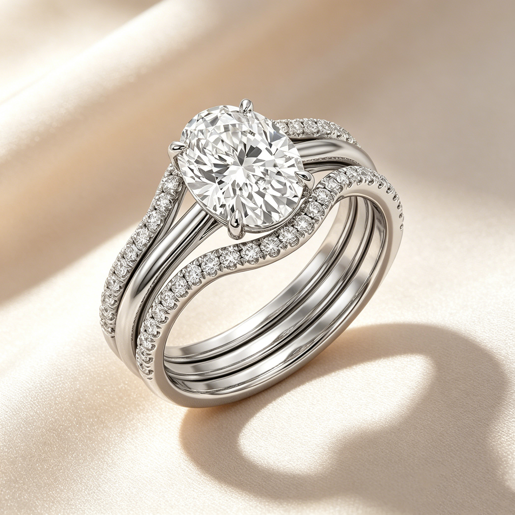 Oval Cut Twisted Pavé Ring Set