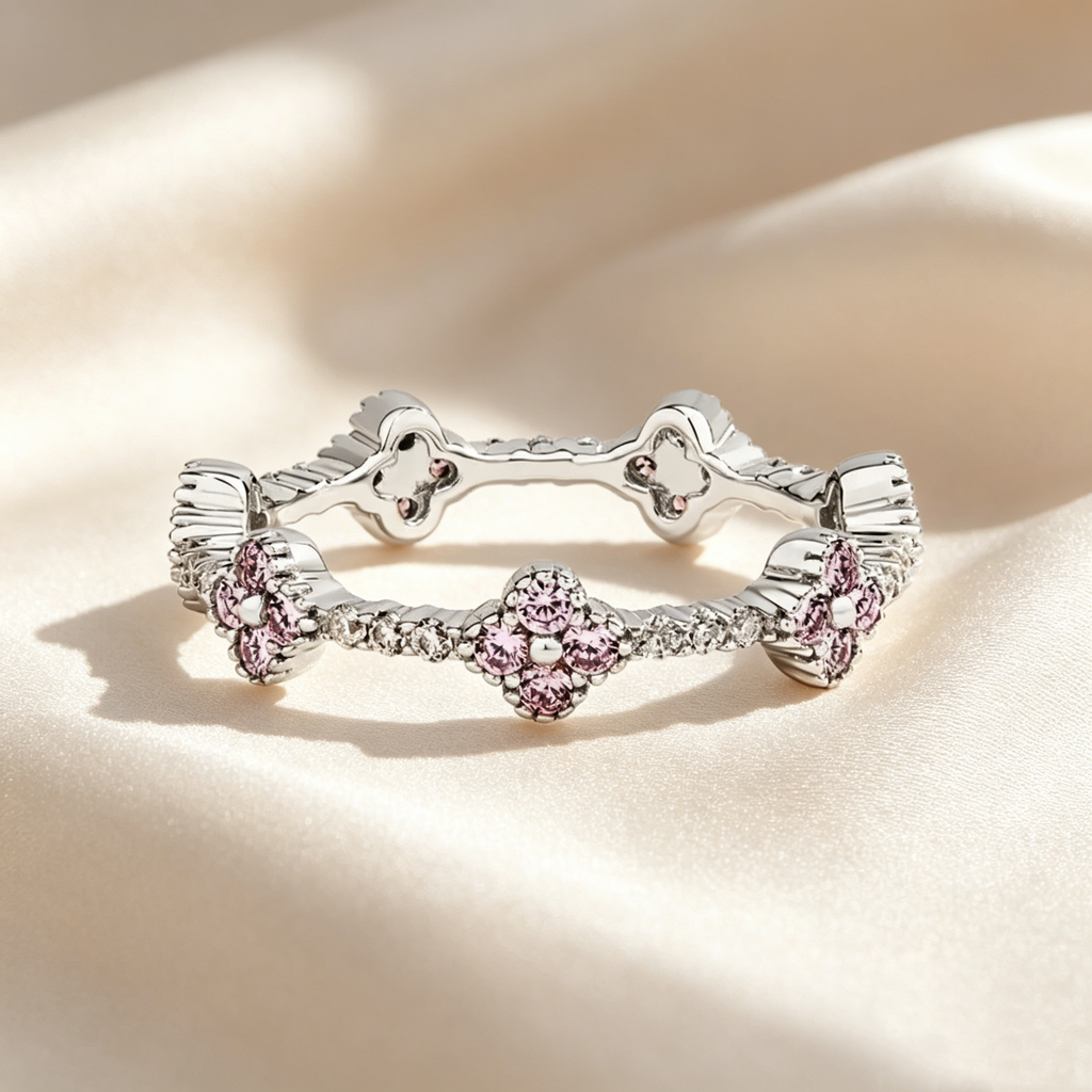 Four-Leaf Clover Crystal & Moissanite Ring
