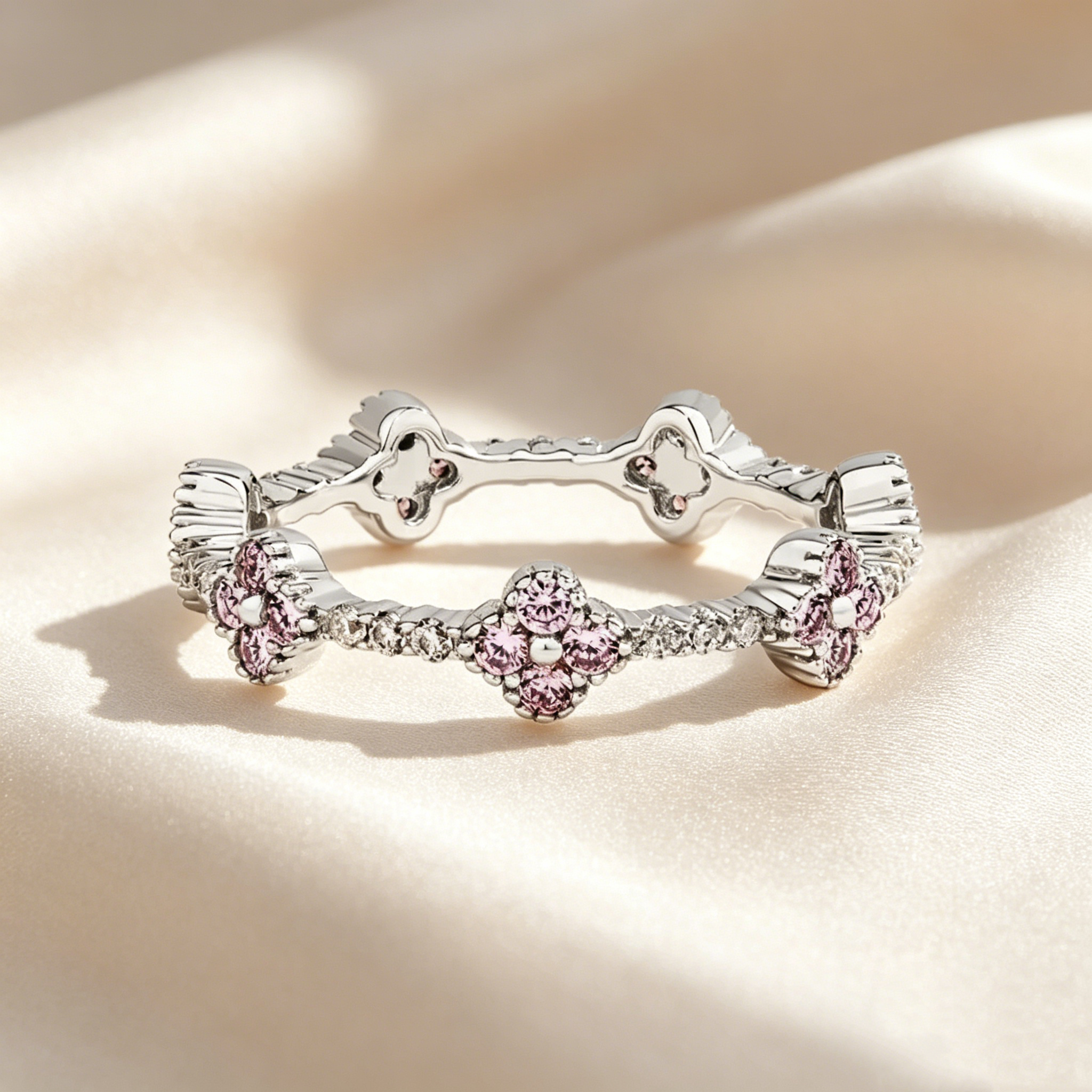 Four-Leaf Clover Crystal & Moissanite Ring