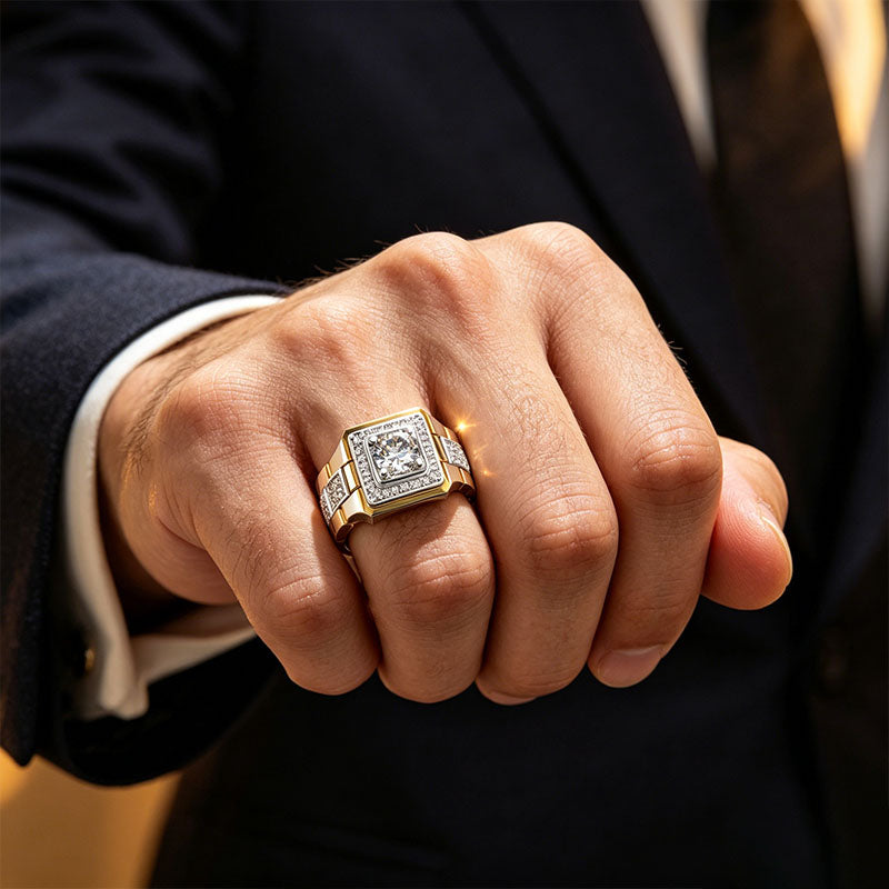 Square Double Halo Wide Men's Ring
