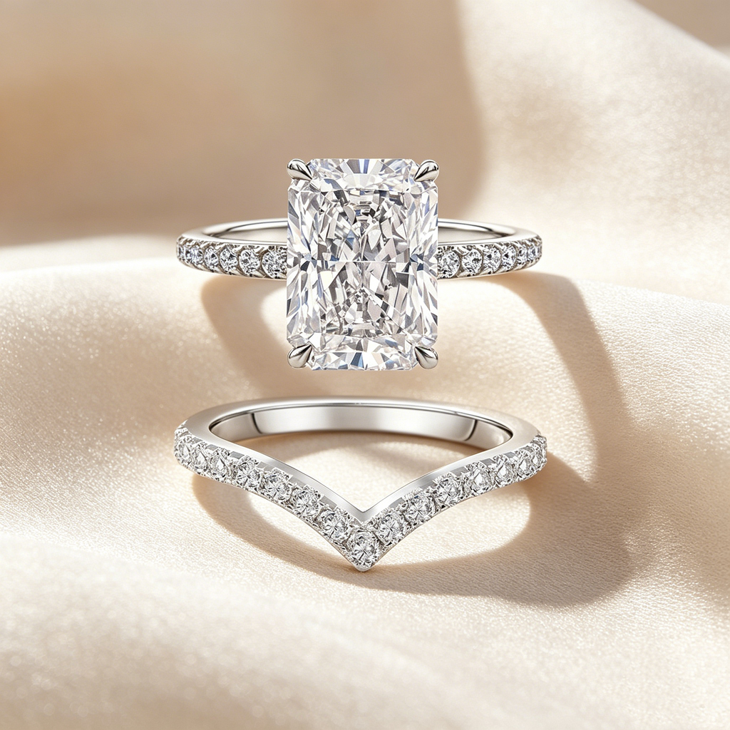 Radiant Cut Moissanite Ring Set