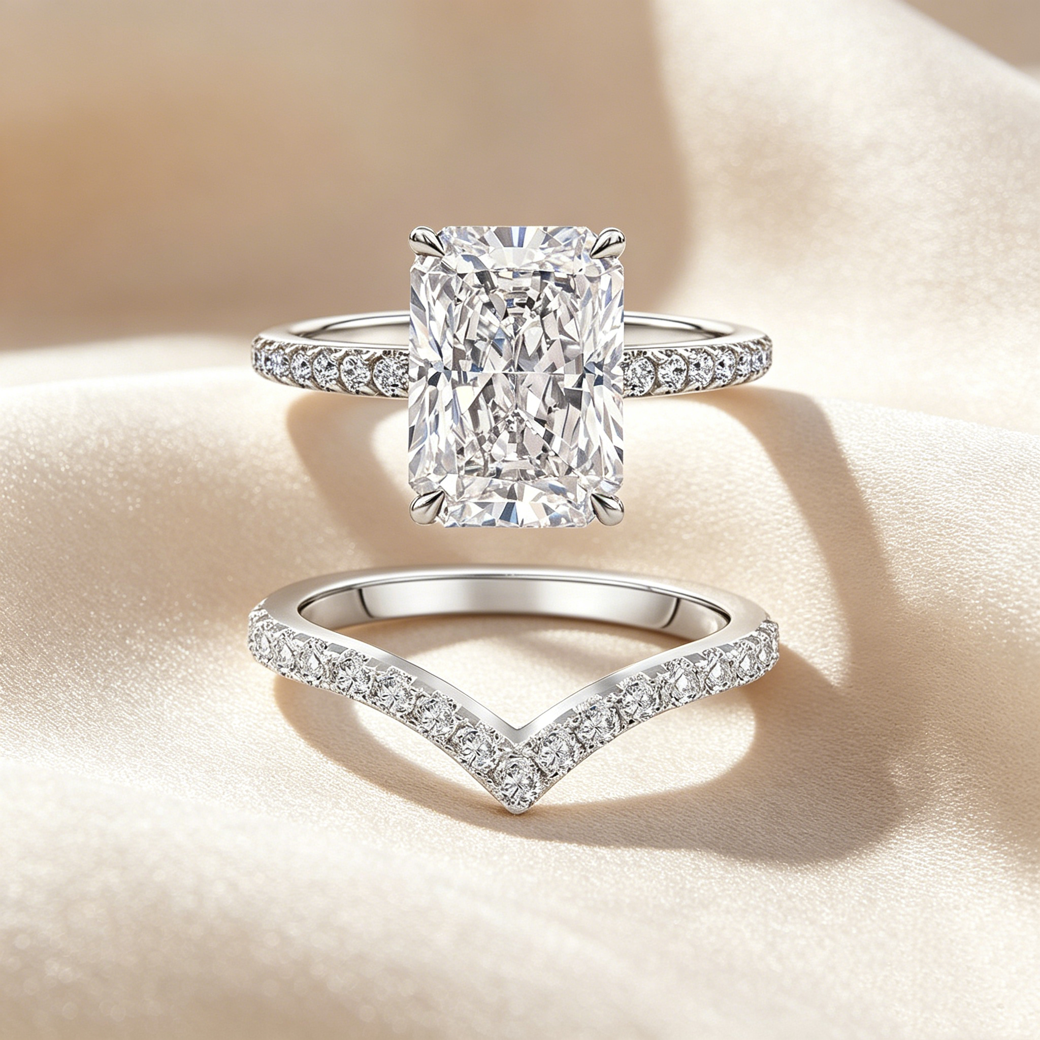 Radiant Cut Moissanite Ring Set