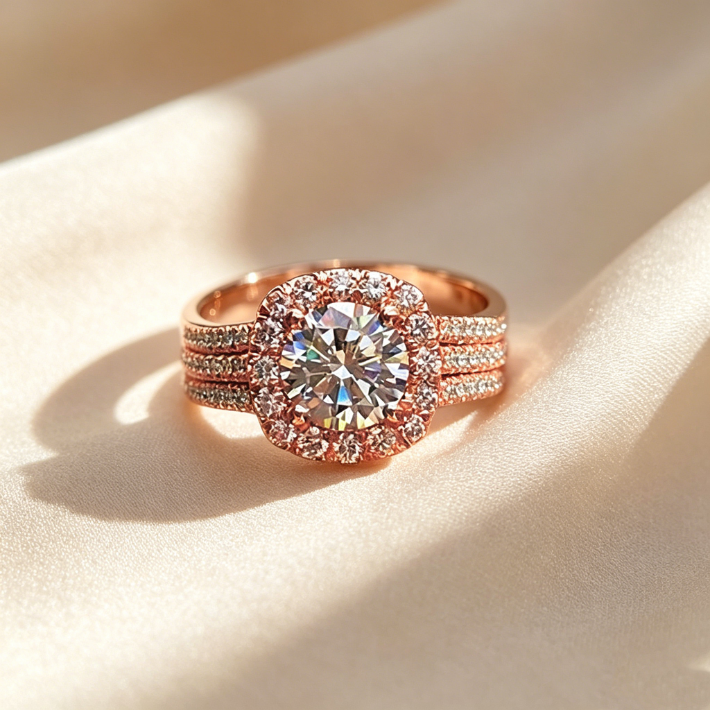 Triple Pavé Halo Ring