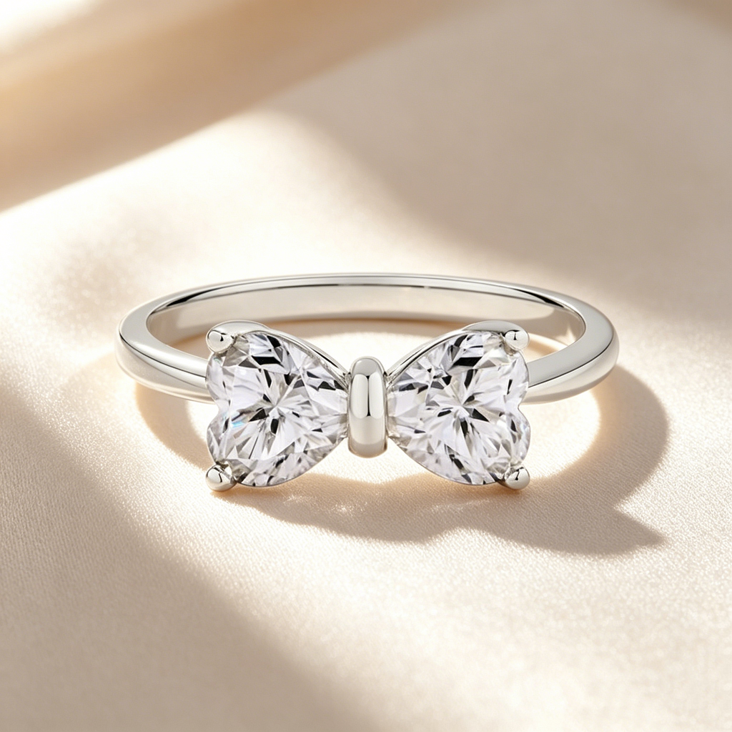 Twin Heart Bow Ring