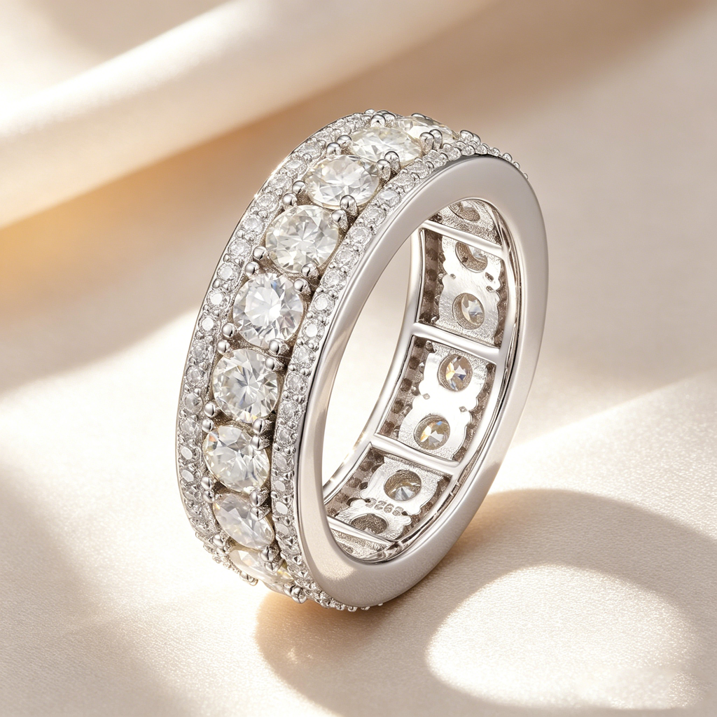 Three-Row Full Paved Moissanite Eternity Ring