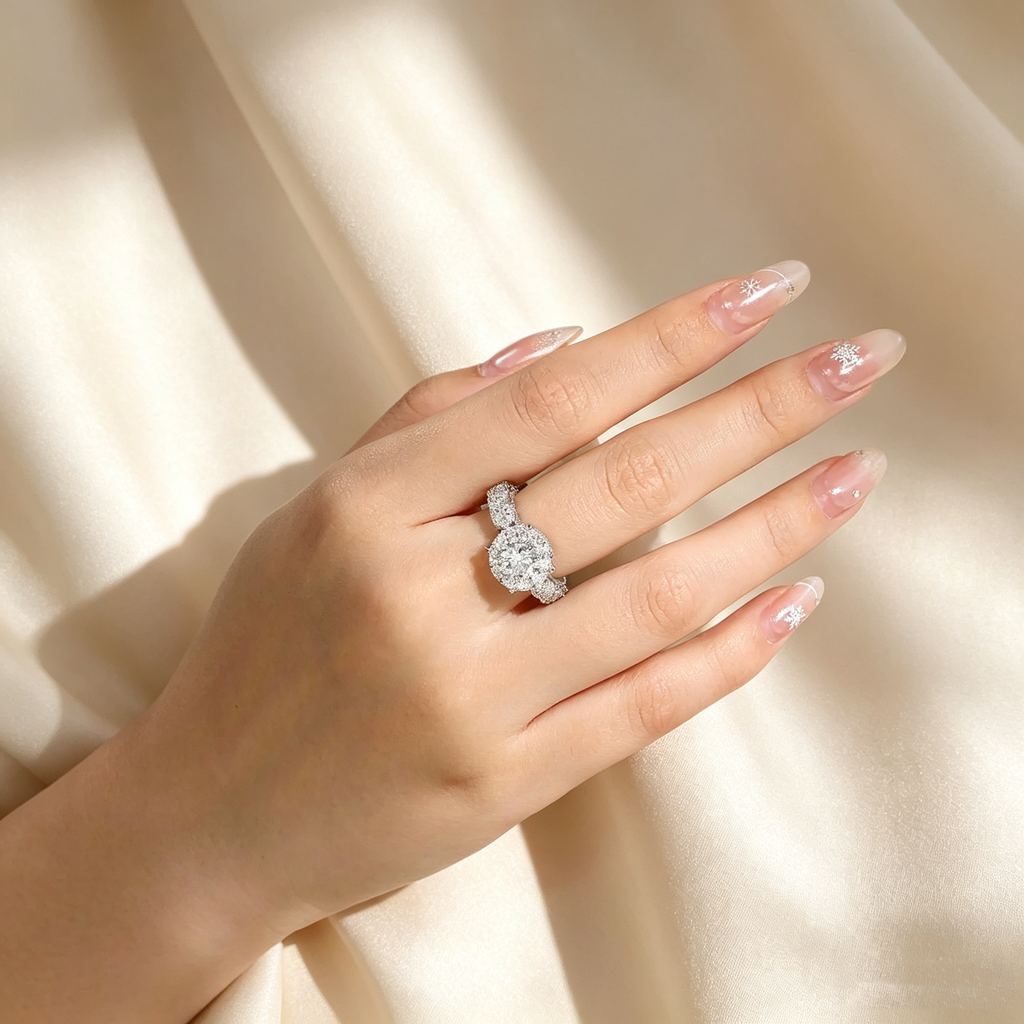 Twisted Band Multi-Layer Halo Moissanite Ring