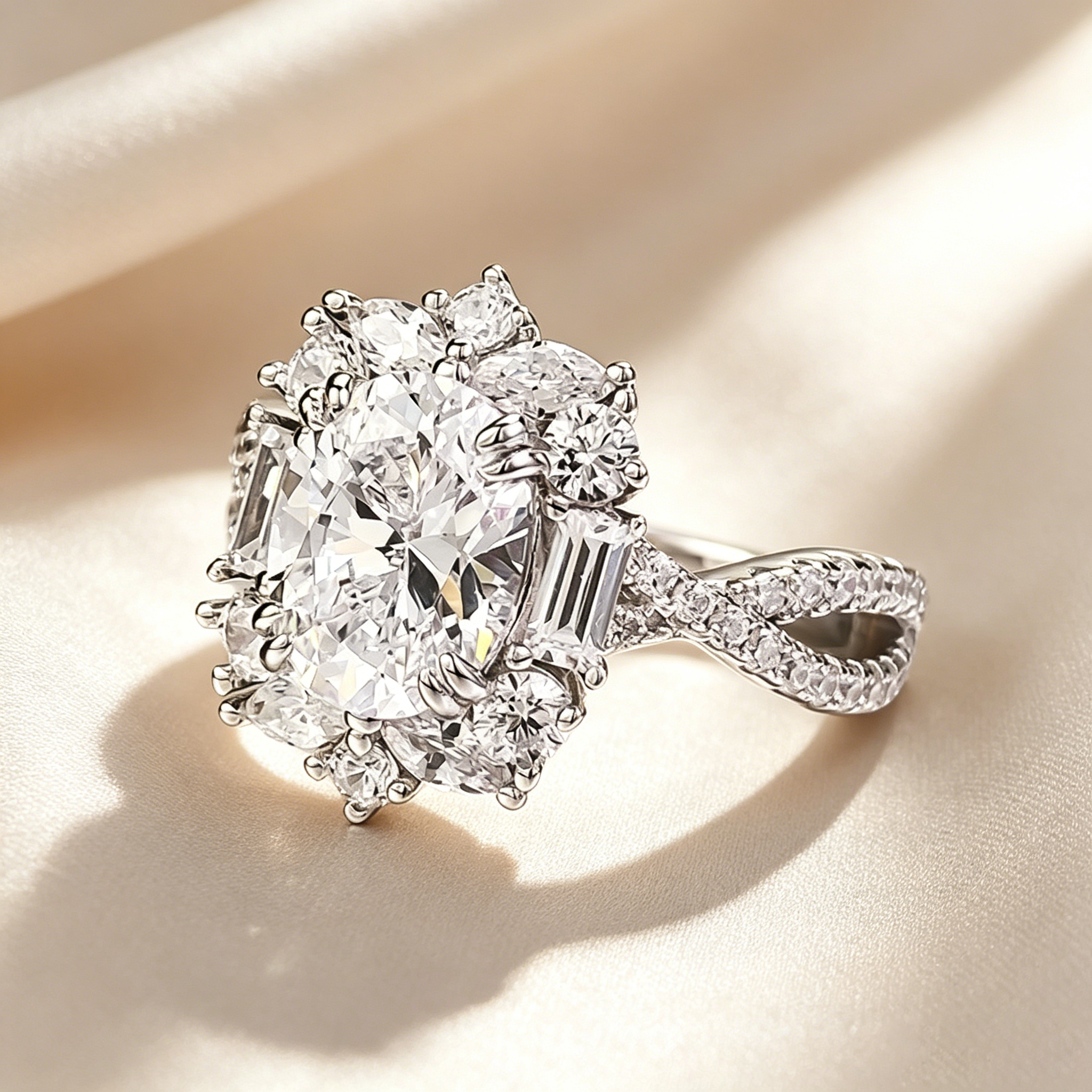 Oval Center Stone Halo Crown Engagement Ring