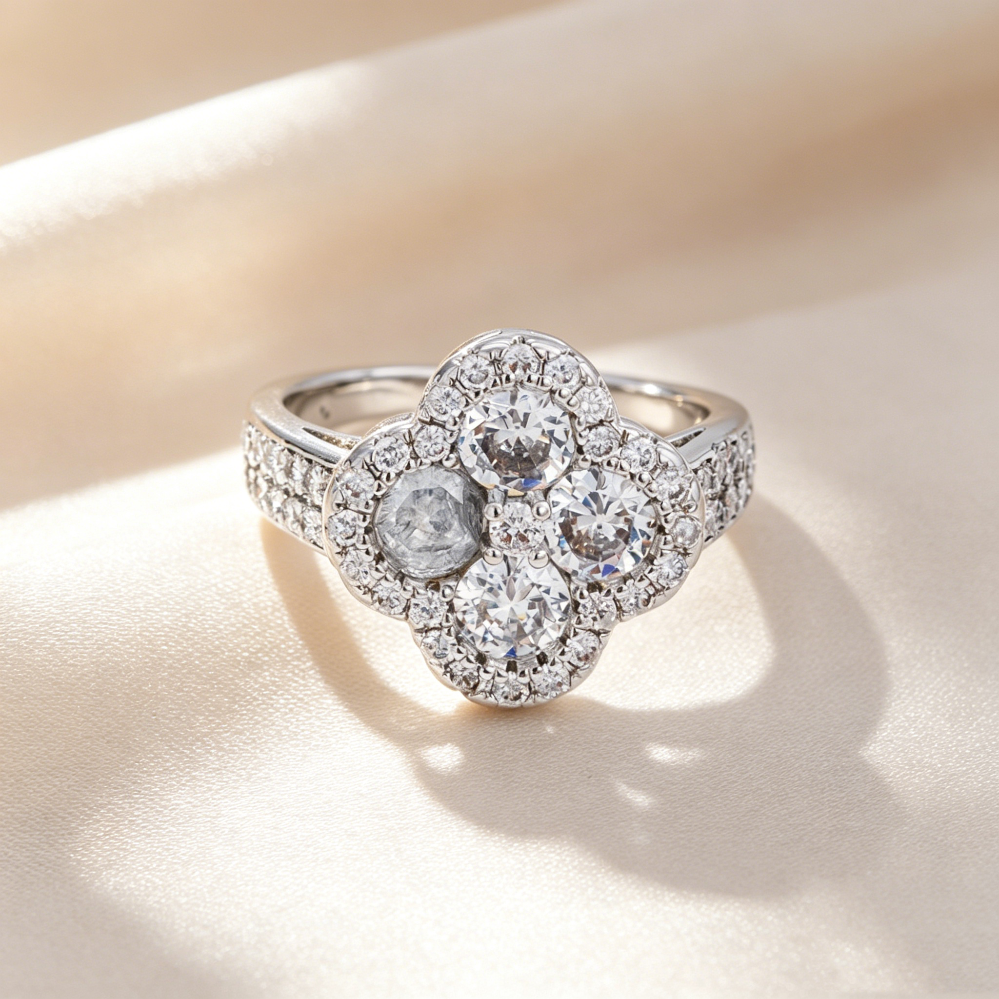 Four-Leaf Clover 4-Stone Cluster Full Paved Ring