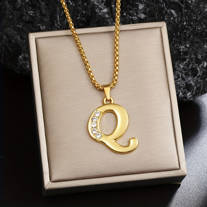 Crystal Accent Initial Necklace | Gold