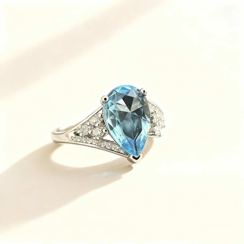 Teardrop-Cut Aquamarine Pavé Ring