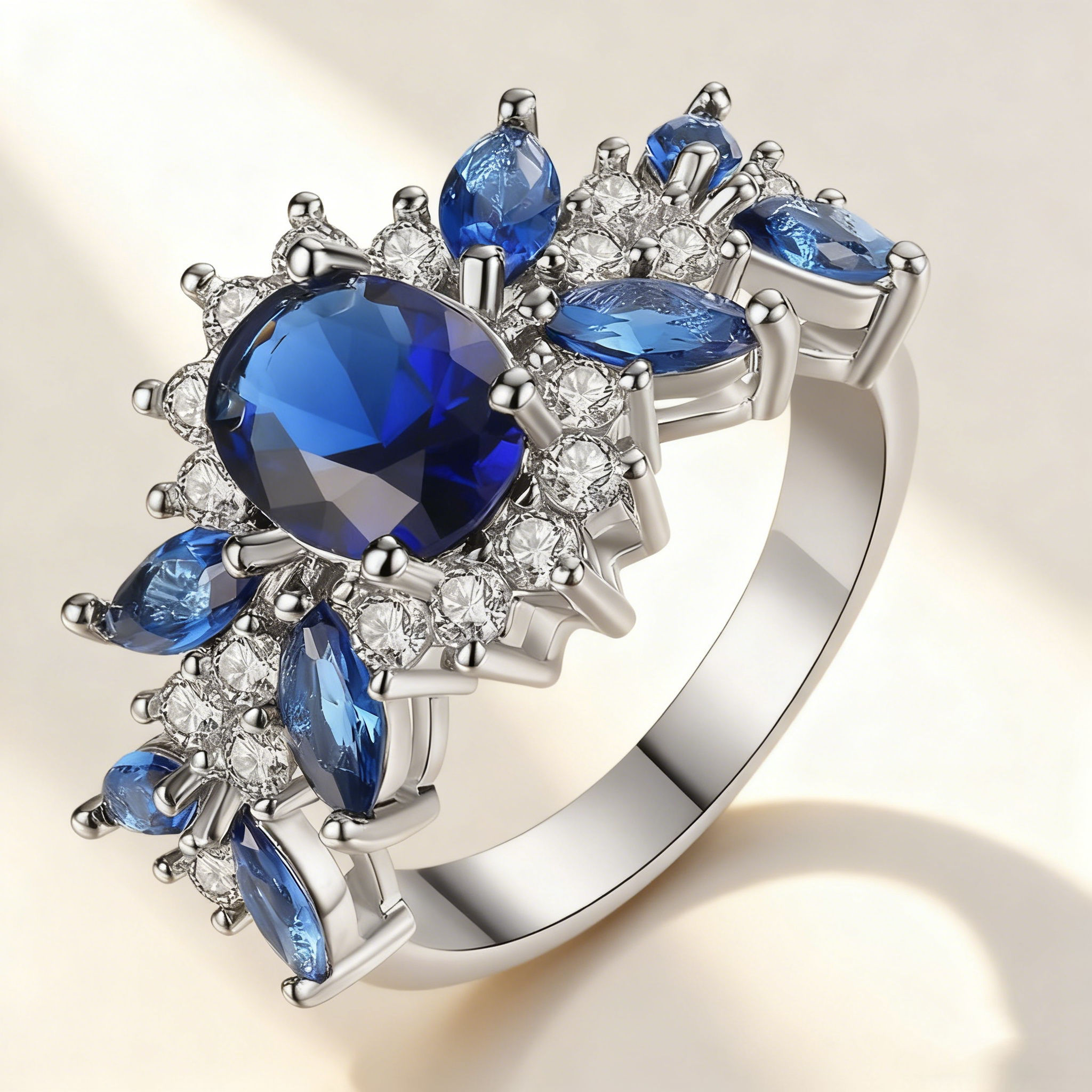 Blue Sapphire Leaf Ring