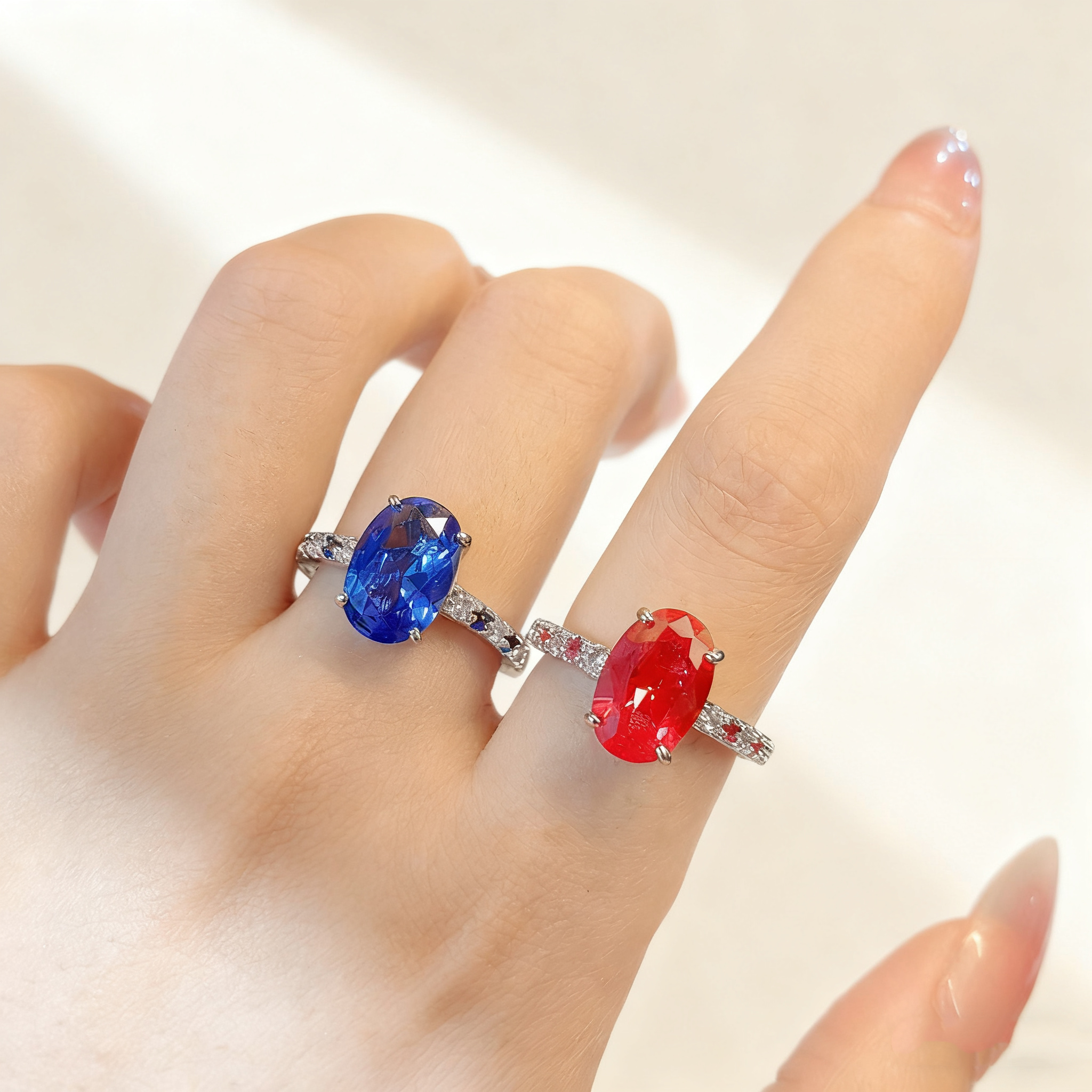 Ruby & Sapphire Pavé Ring Set