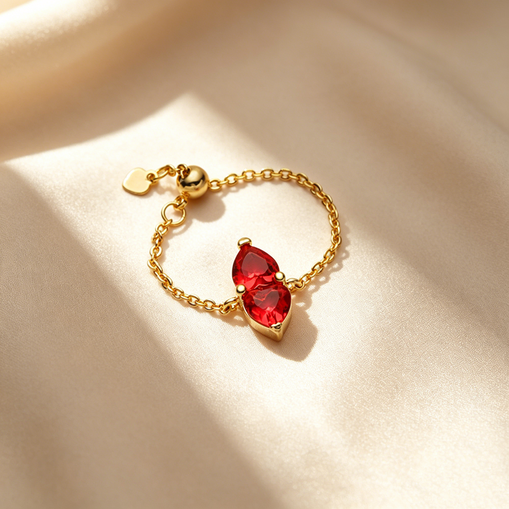 Double Teardrop Crystal Adjustable Chain Ring