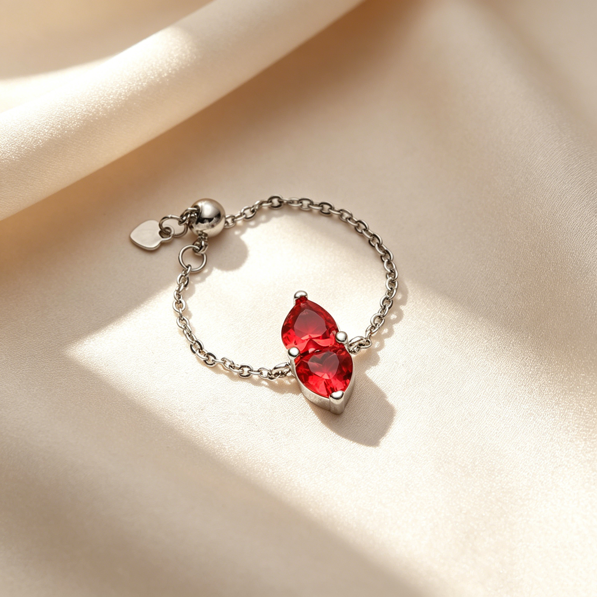 Double Teardrop Crystal Adjustable Chain Ring