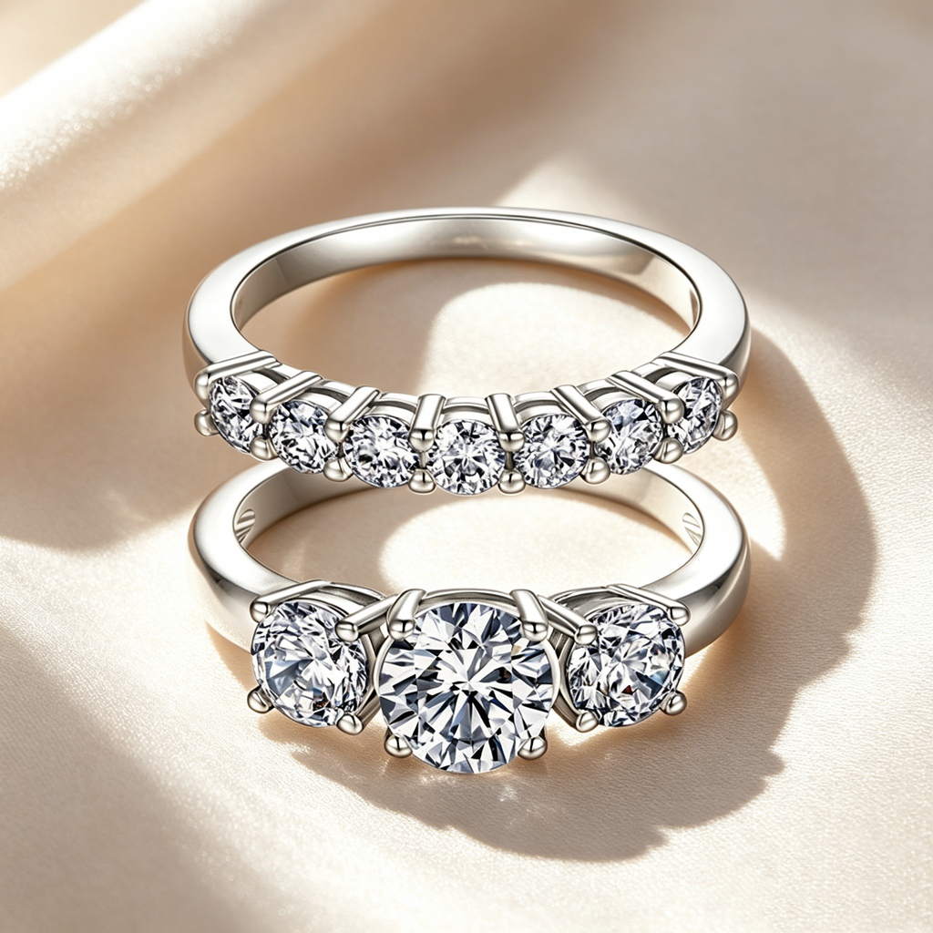Three-Stone & Half Eternity Moissanite Ring