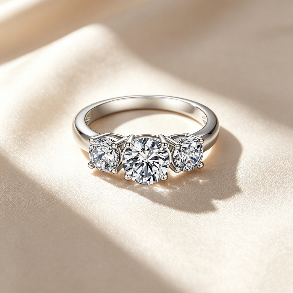 Three-Stone & Half Eternity Moissanite Ring