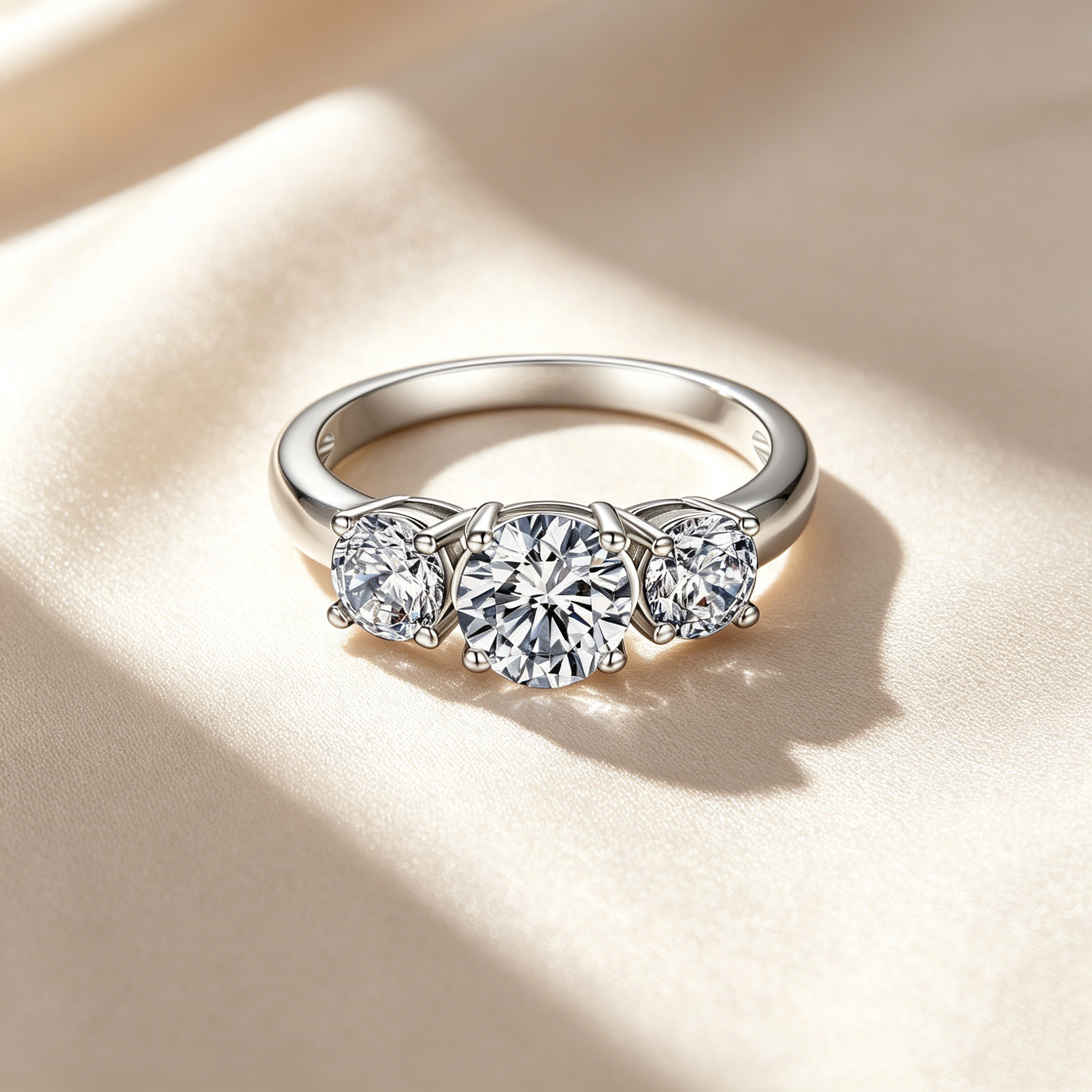 Three-Stone & Half Eternity Moissanite Ring
