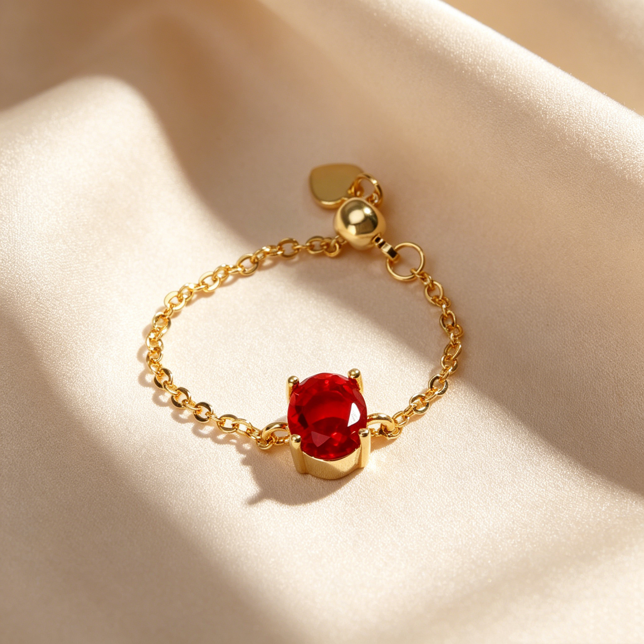 Oval Natural Crystal Adjustable Chain Ring
