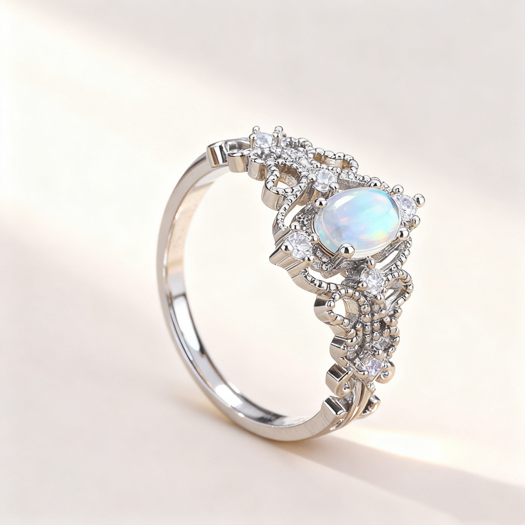 Hollow Moonstone Pavé Ring