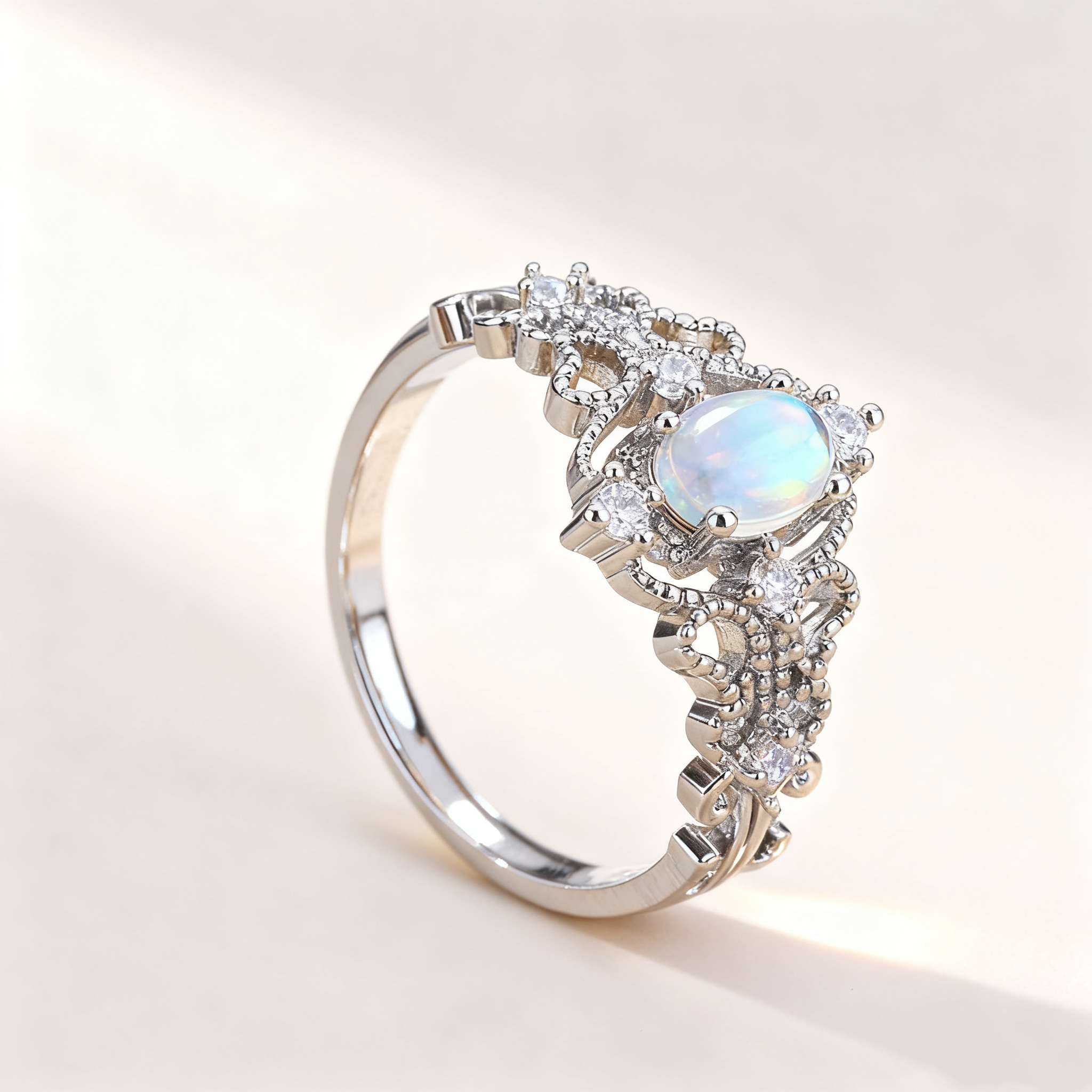 Hollow Moonstone Pavé Ring