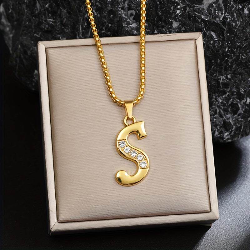 Crystal Accent Initial Necklace | Gold