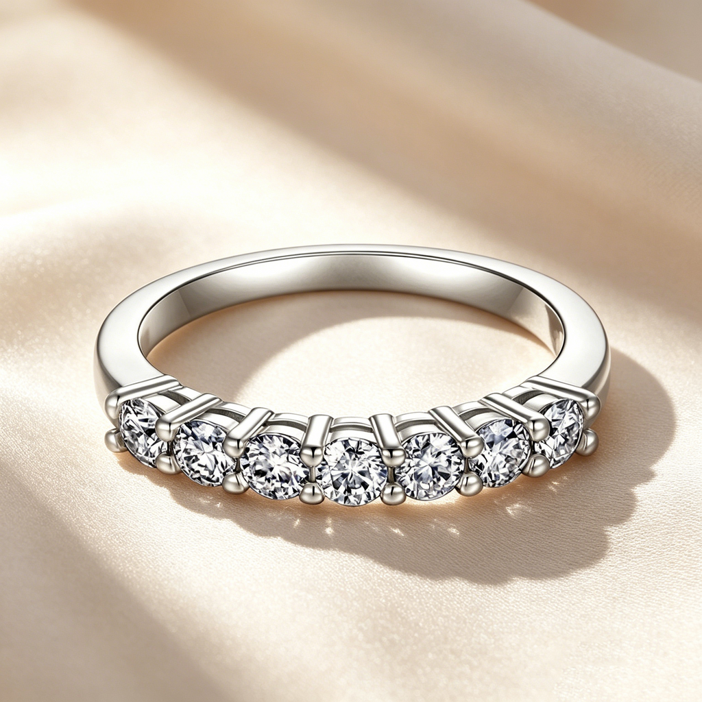 Three-Stone & Half Eternity Moissanite Ring