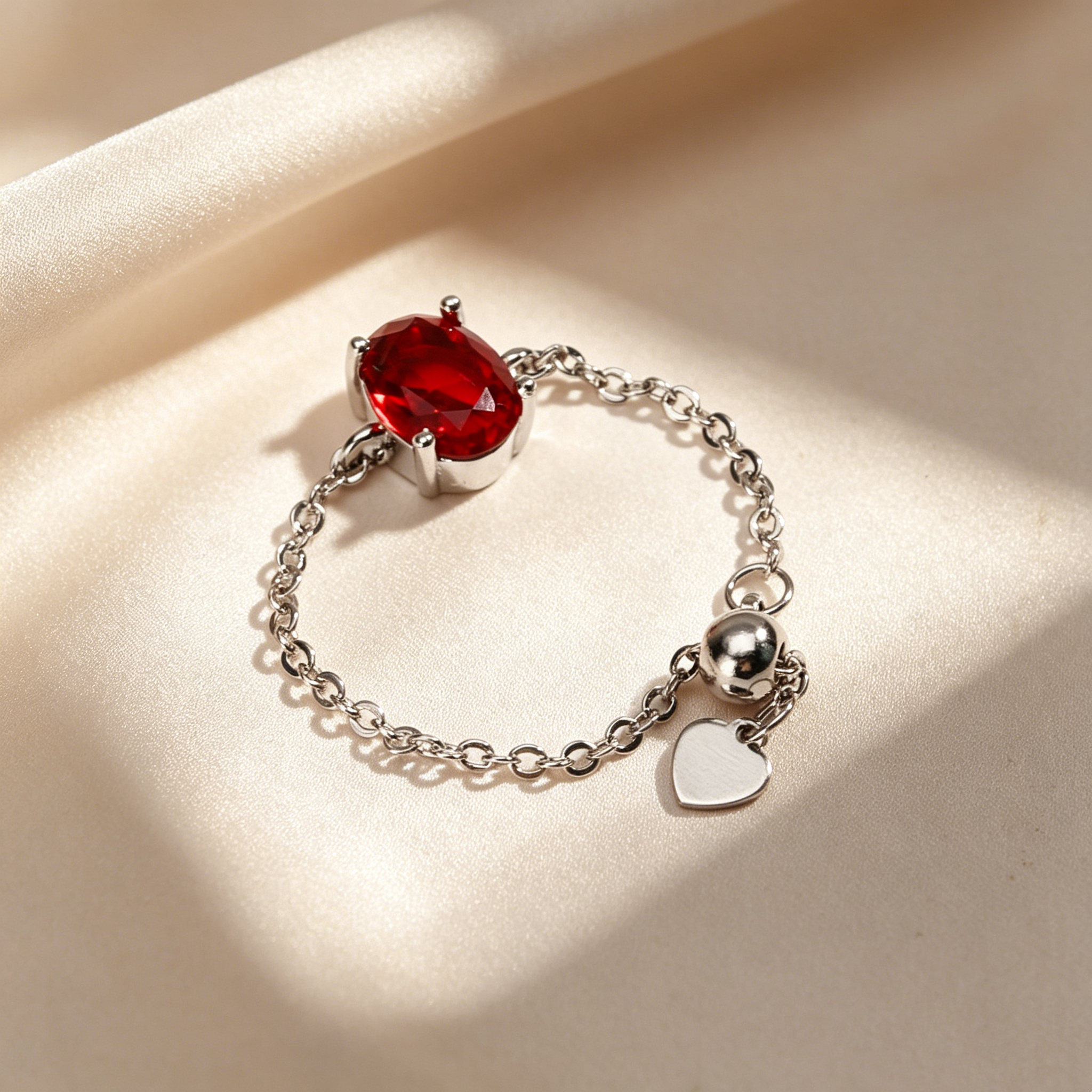 Oval Natural Crystal Adjustable Chain Ring