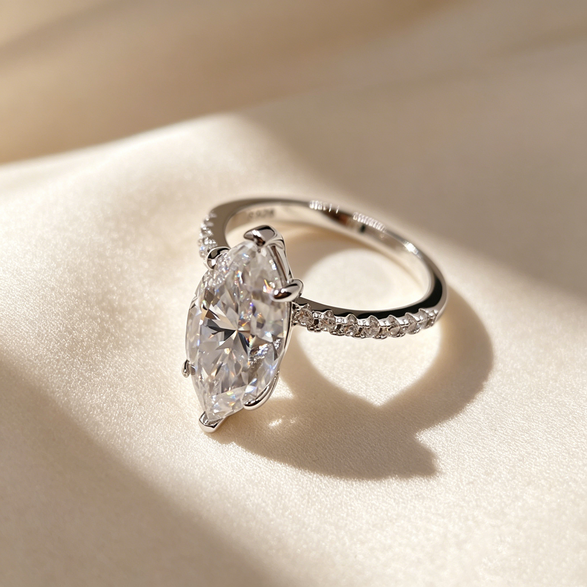Marquise Moissanite Six-Prong Pavé Ring