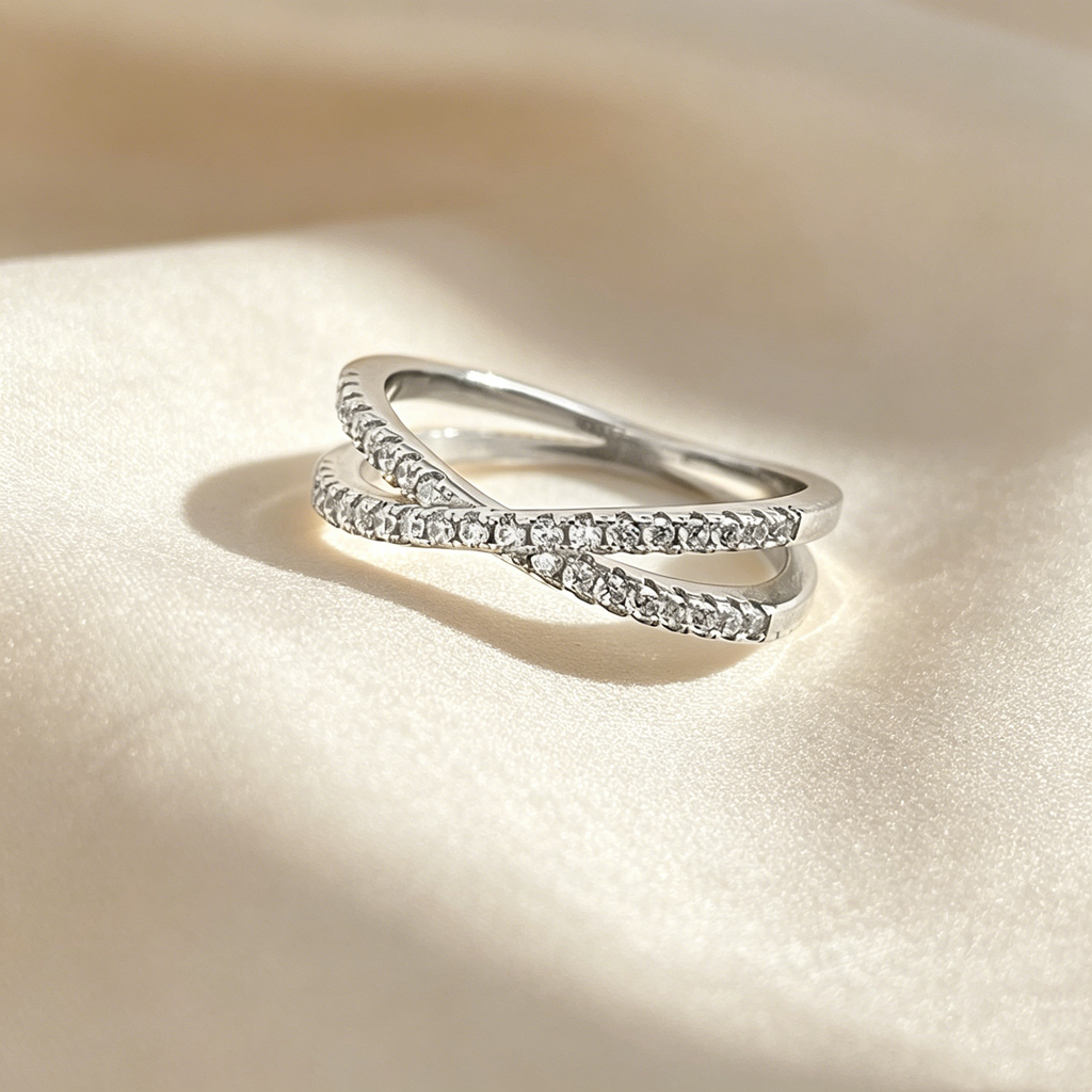 Crisscross Double Band Moissanite Ring