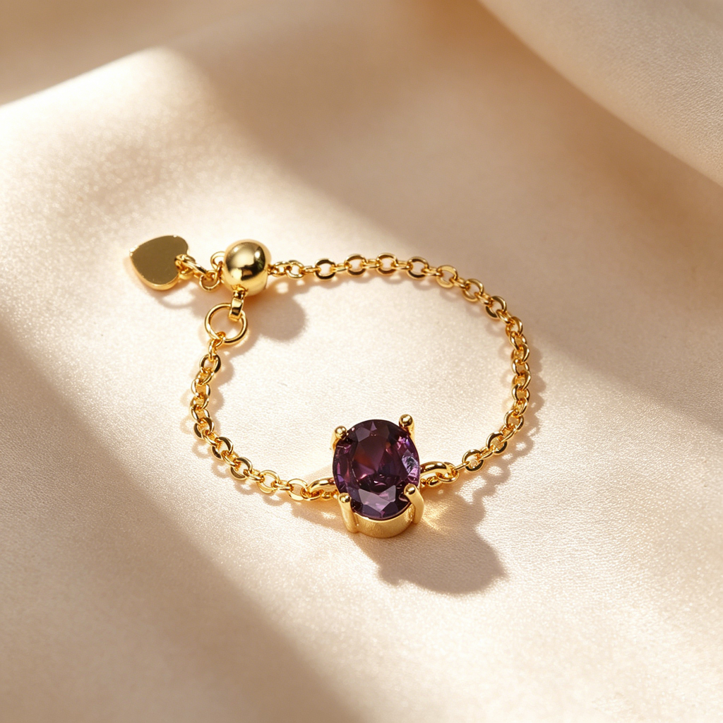 Oval Natural Crystal Adjustable Chain Ring