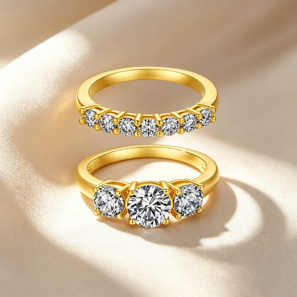 Three-Stone & Half Eternity Moissanite Ring