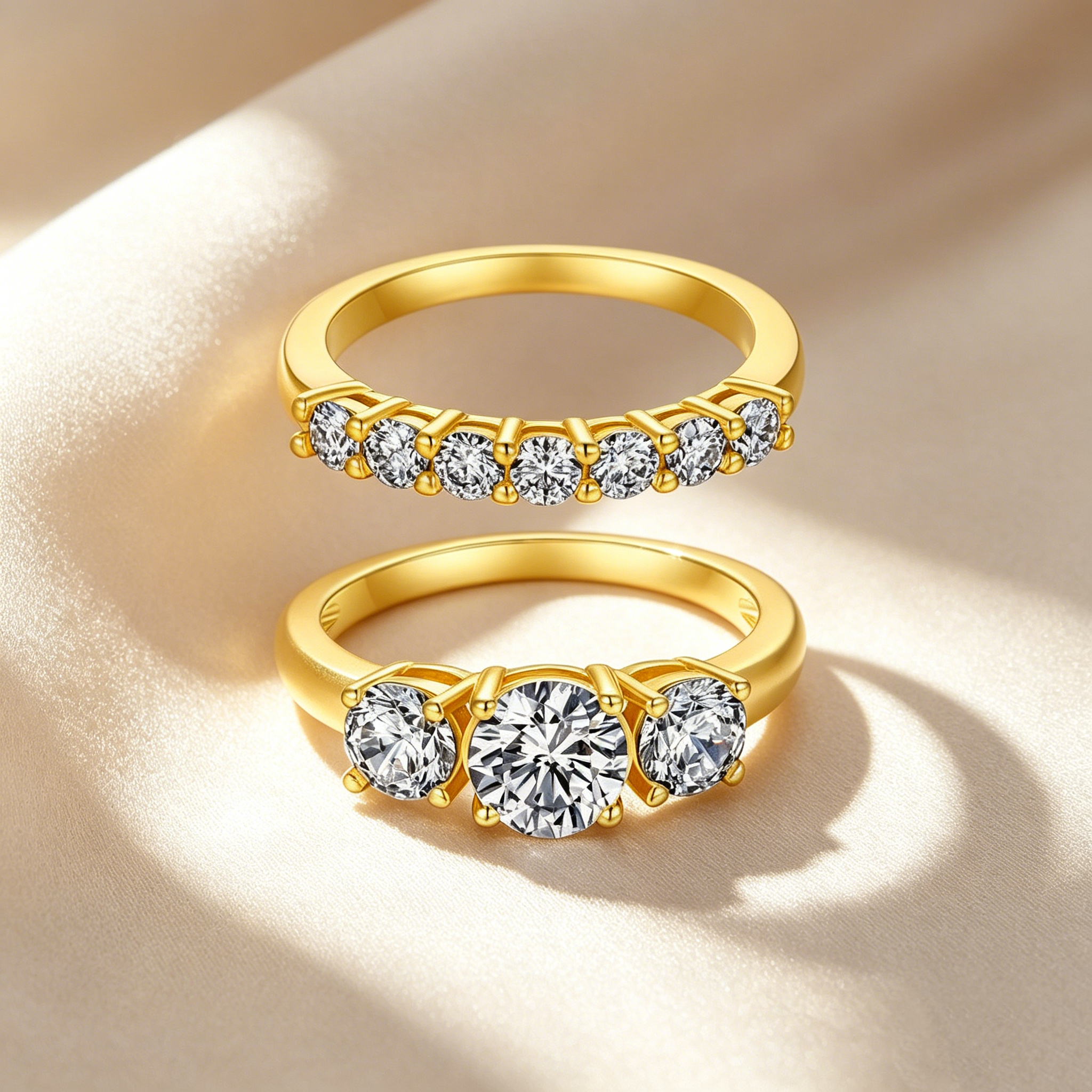 Three-Stone & Half Eternity Moissanite Ring