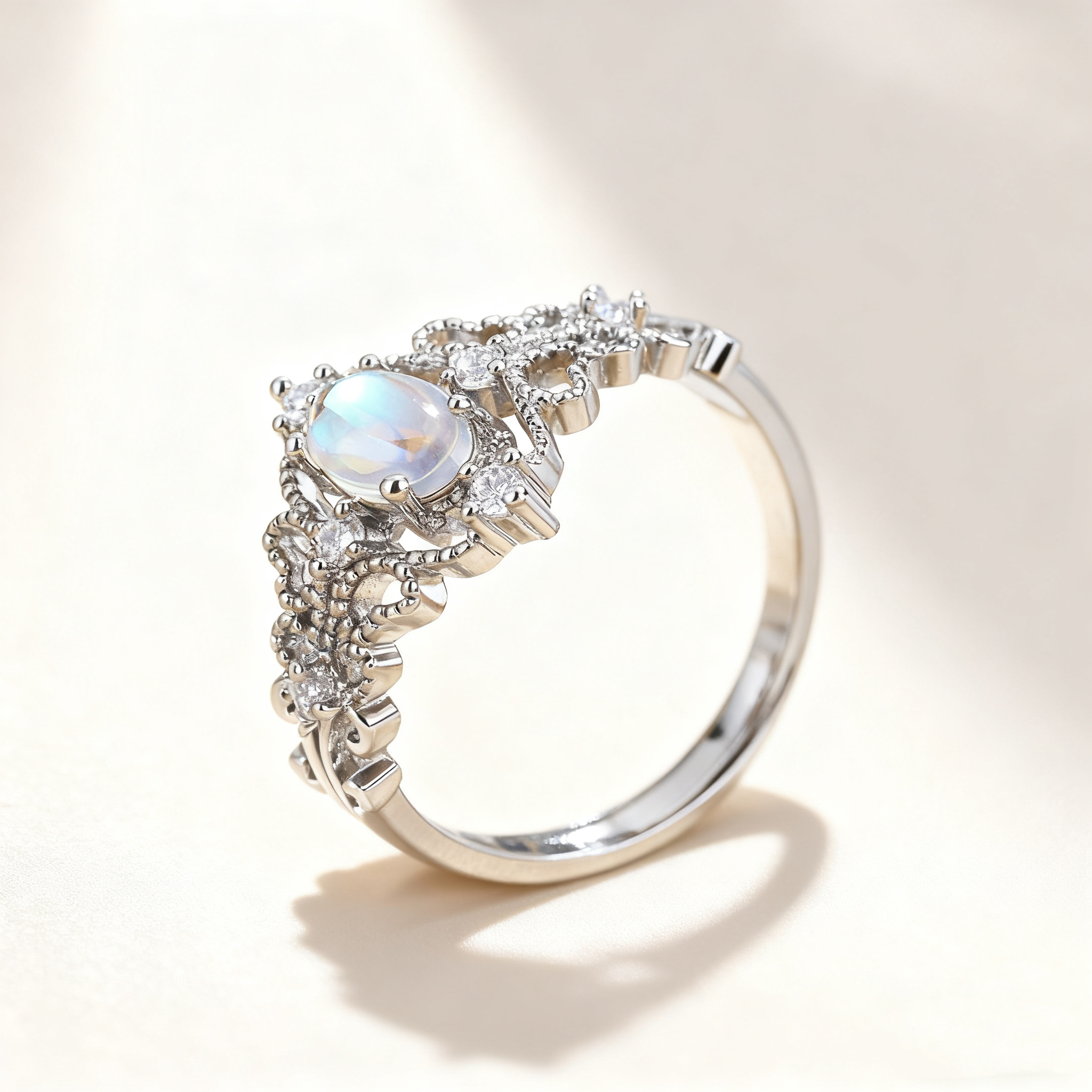 Hollow Moonstone Pavé Ring