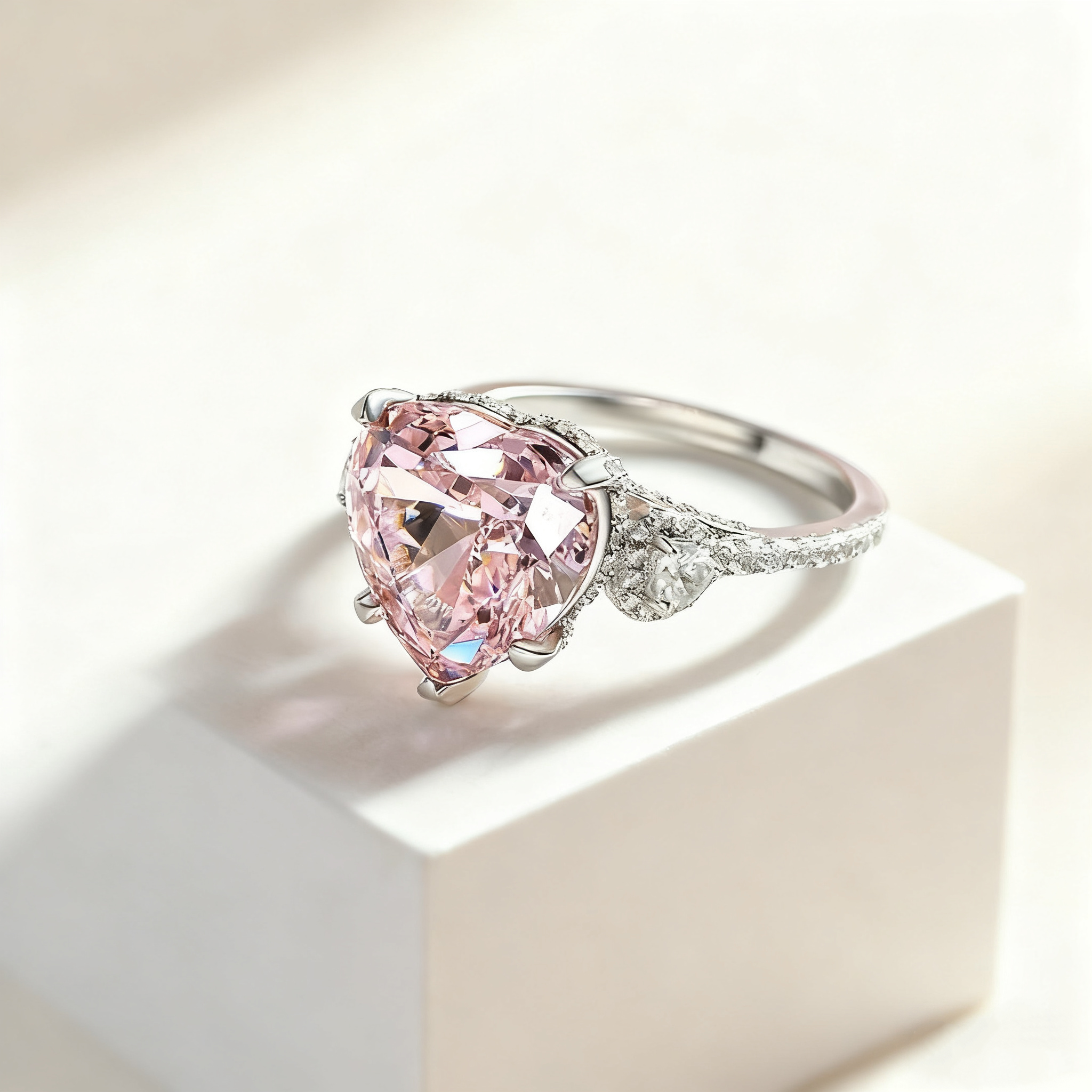 Heart-Cut Pink Crystal Ring & Necklace